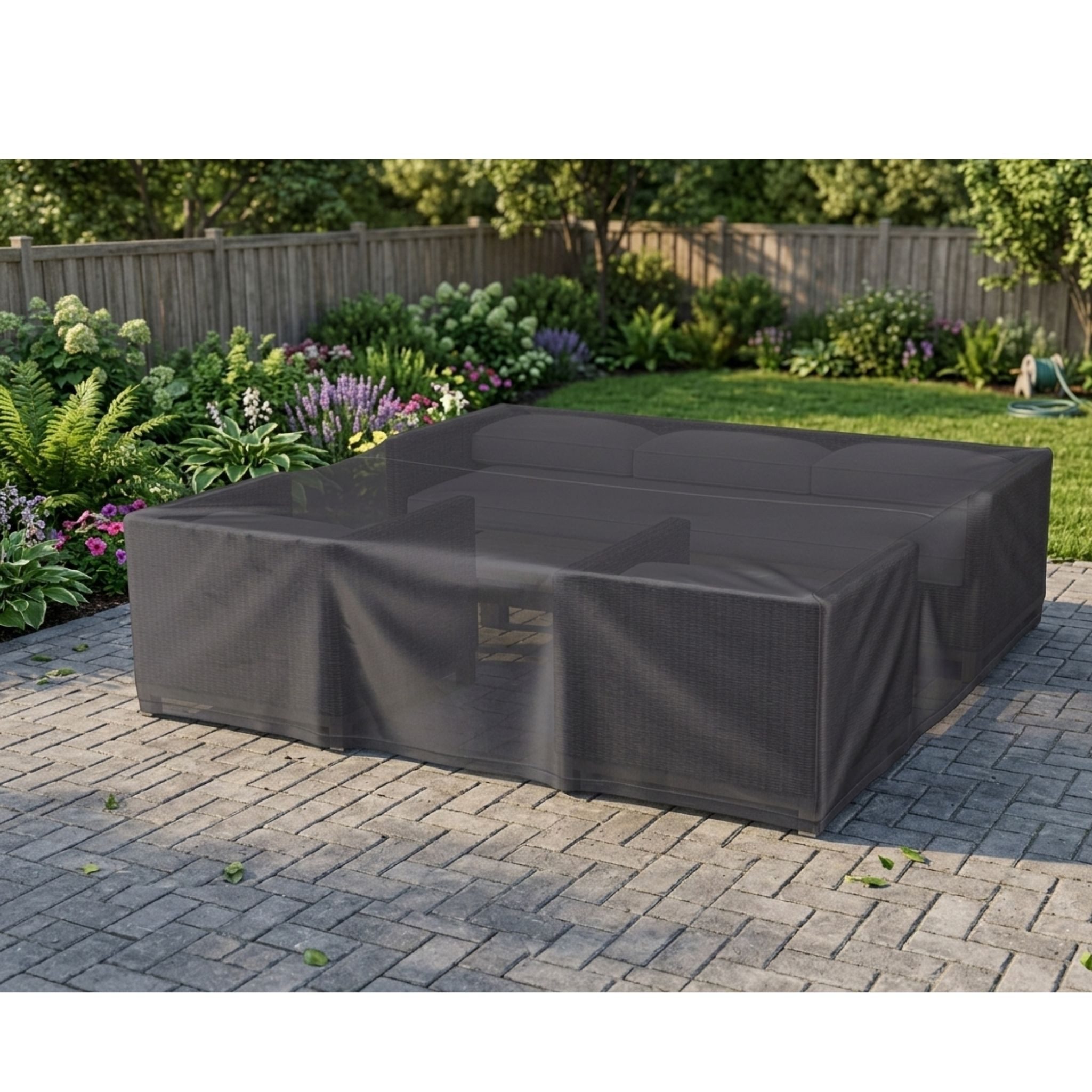 MR.DEKO Gartenmöbel-Schutzhülle bene protect Schutzhülle Loungemöbel 300 x 250 x 70 (Inklusive Aufbewahrungstasche – ideal für Tische, 1-St), Mit Zugband & Stopper – robuster Schutz, Maße 300 x 250 x 70 cm