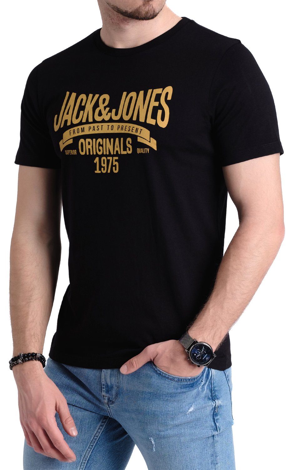 Jack & Jones Print-Shirt Bequemes Slimfit Shirt (Spar-Set, 3er-Pack) in Unifarbe mit Print