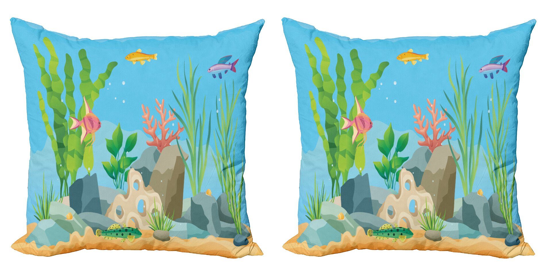 Kissenbezüge Modern Accent Doppelseitiger Digitaldruck, Abakuhaus (2 Stück), Tiefsee Exotische Fische und Algen