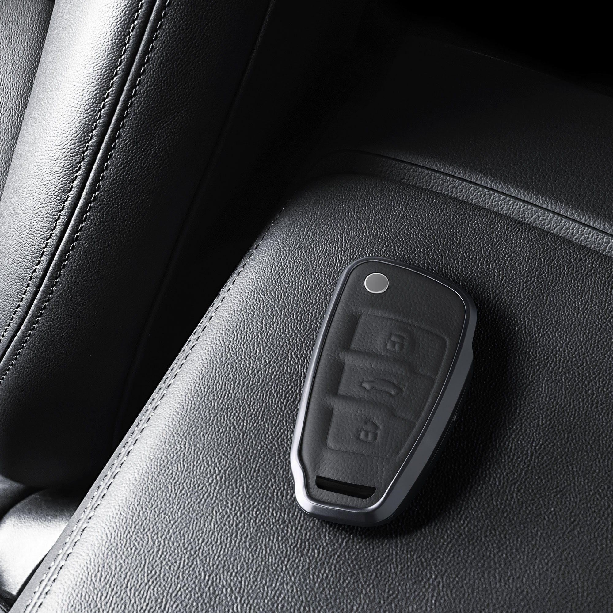 kwmobile Schlüsseltasche Autoschlüssel Front Metall Leder für mit Rücken Audi, Schutzhülle Hardcover Hülle Cover und