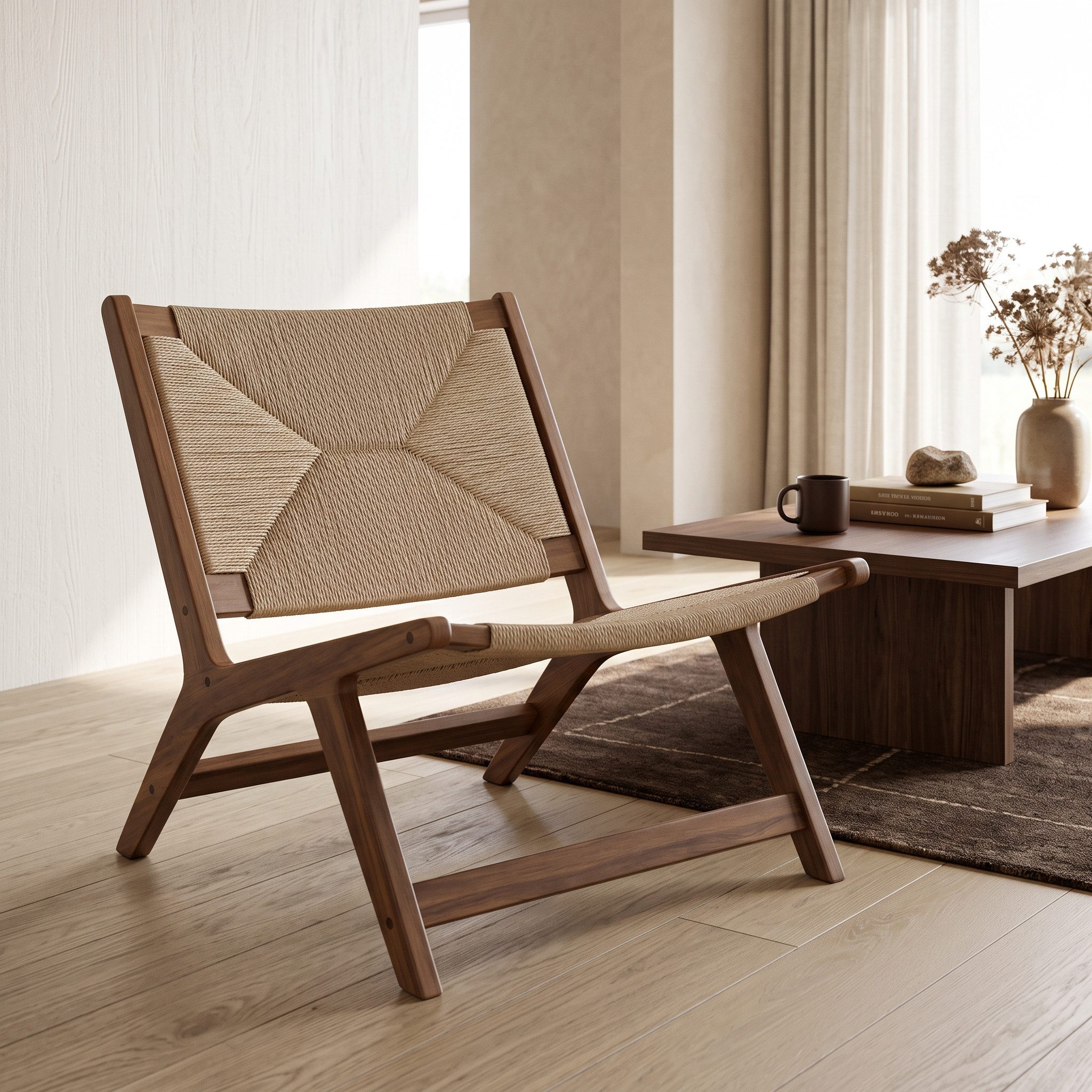 LIM HOME Loungesessel Massivholz + Papierschnur (Packung, 1-St., 1), einfache Montage