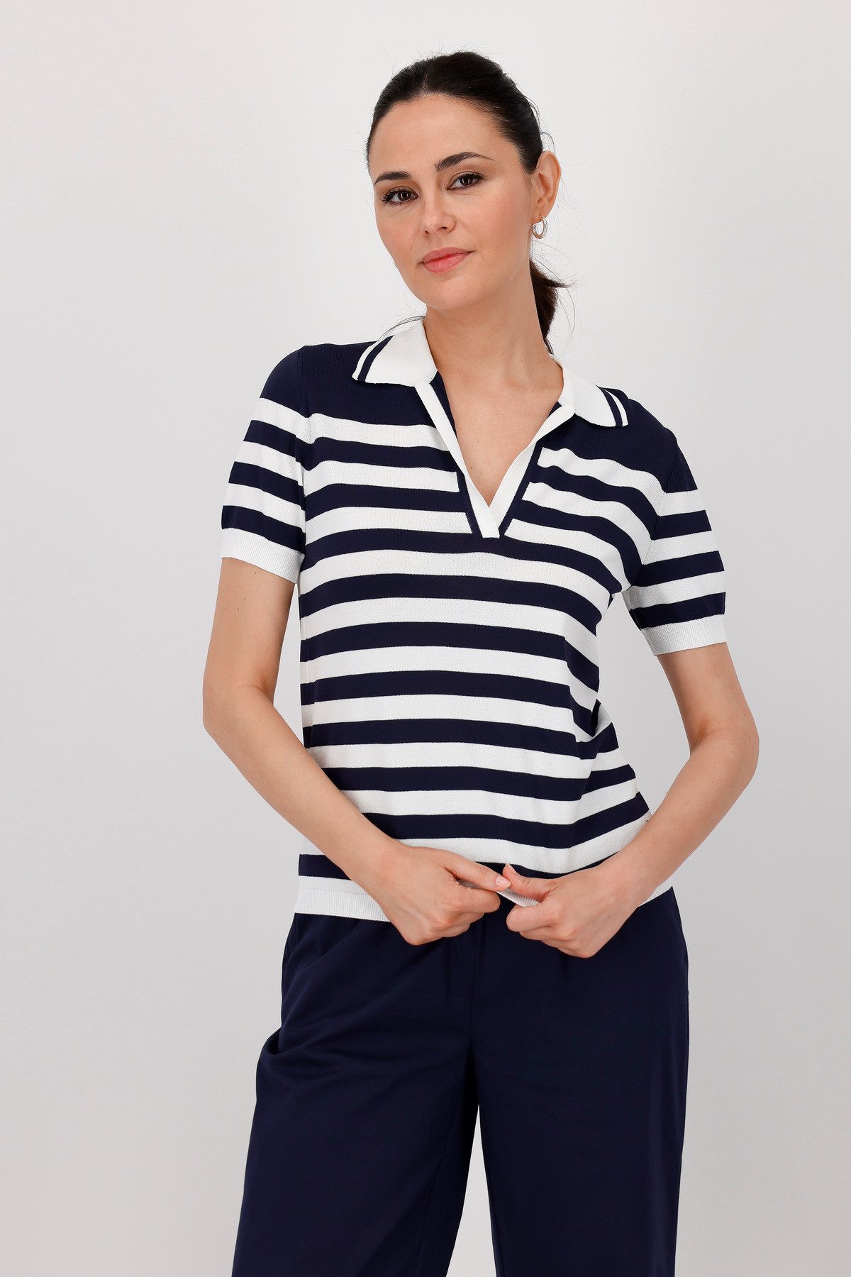 Monari Polokragenpullover Pullover Polo Ringel Mit günstig online kaufen
