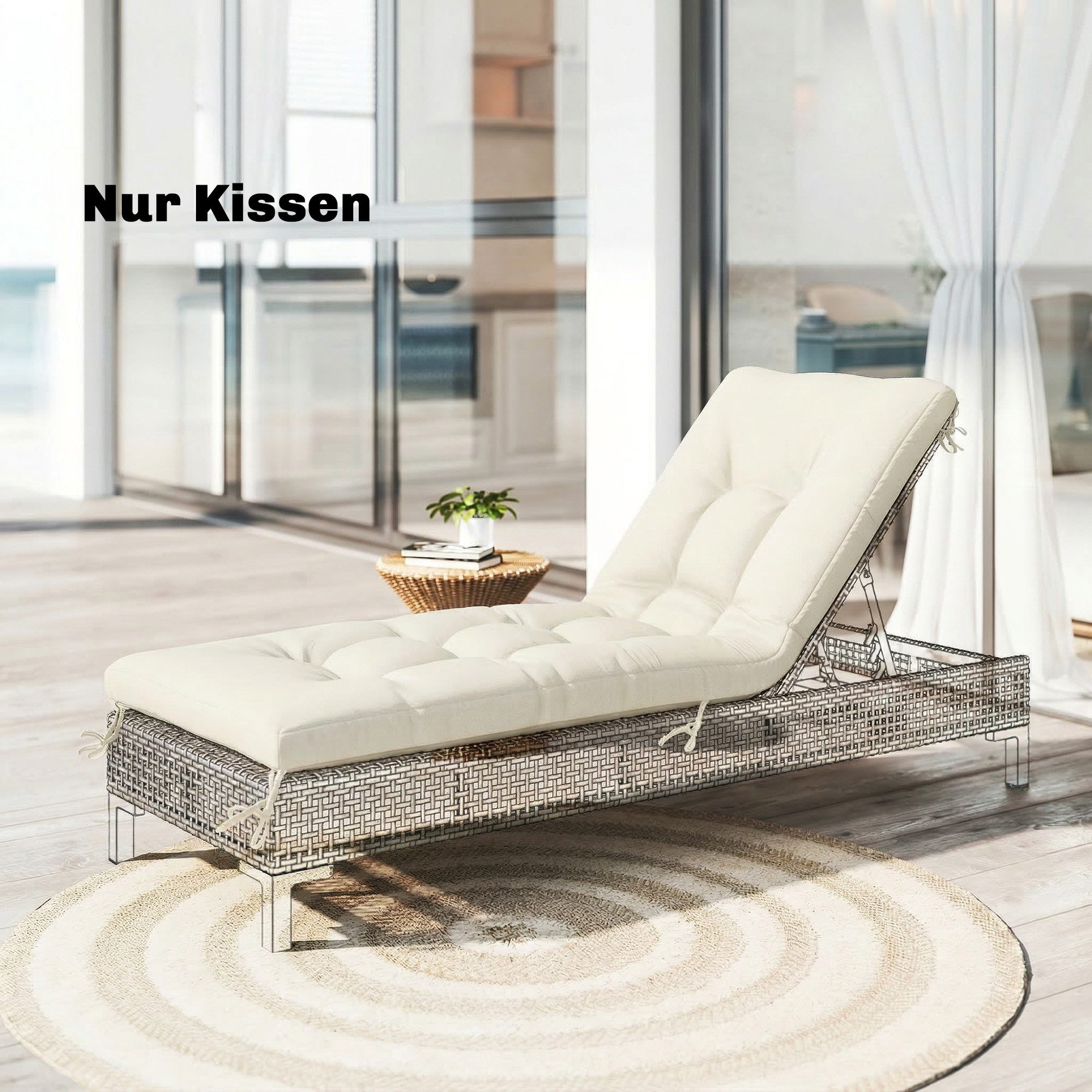 Outsunny Sitzkissen Abnehmbar Palettenpolster Outdoor Kissen mit Befestigungsbändern, für die meisten Liegen 198 x 65 x 13 cm, Beige
