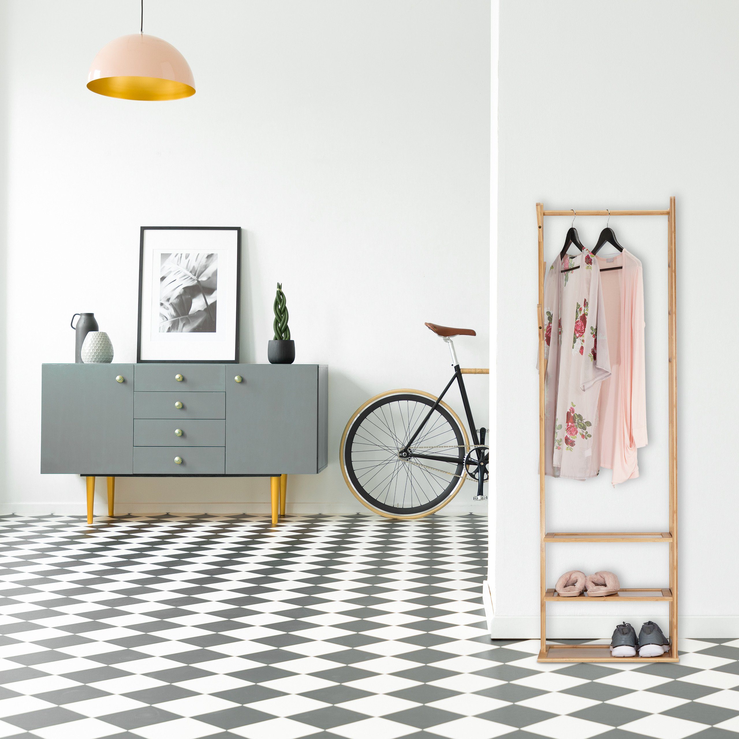 relaxdays Garderobenständer Kleiderständer Bambus mit 3 Ablagen günstig online kaufen