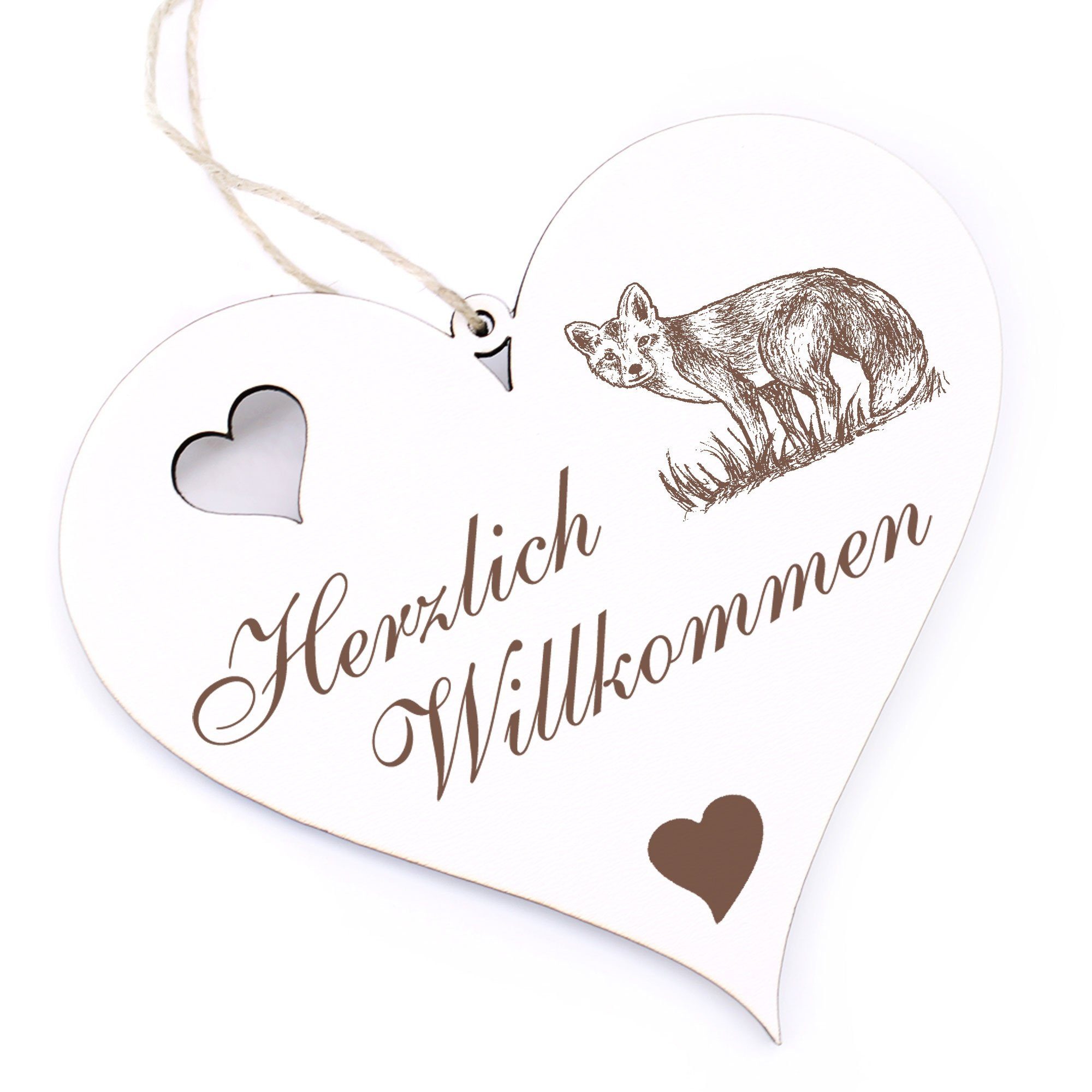 13x12cm Fuchs Willkommen Herzlich - Hängedekoration Dekolando -