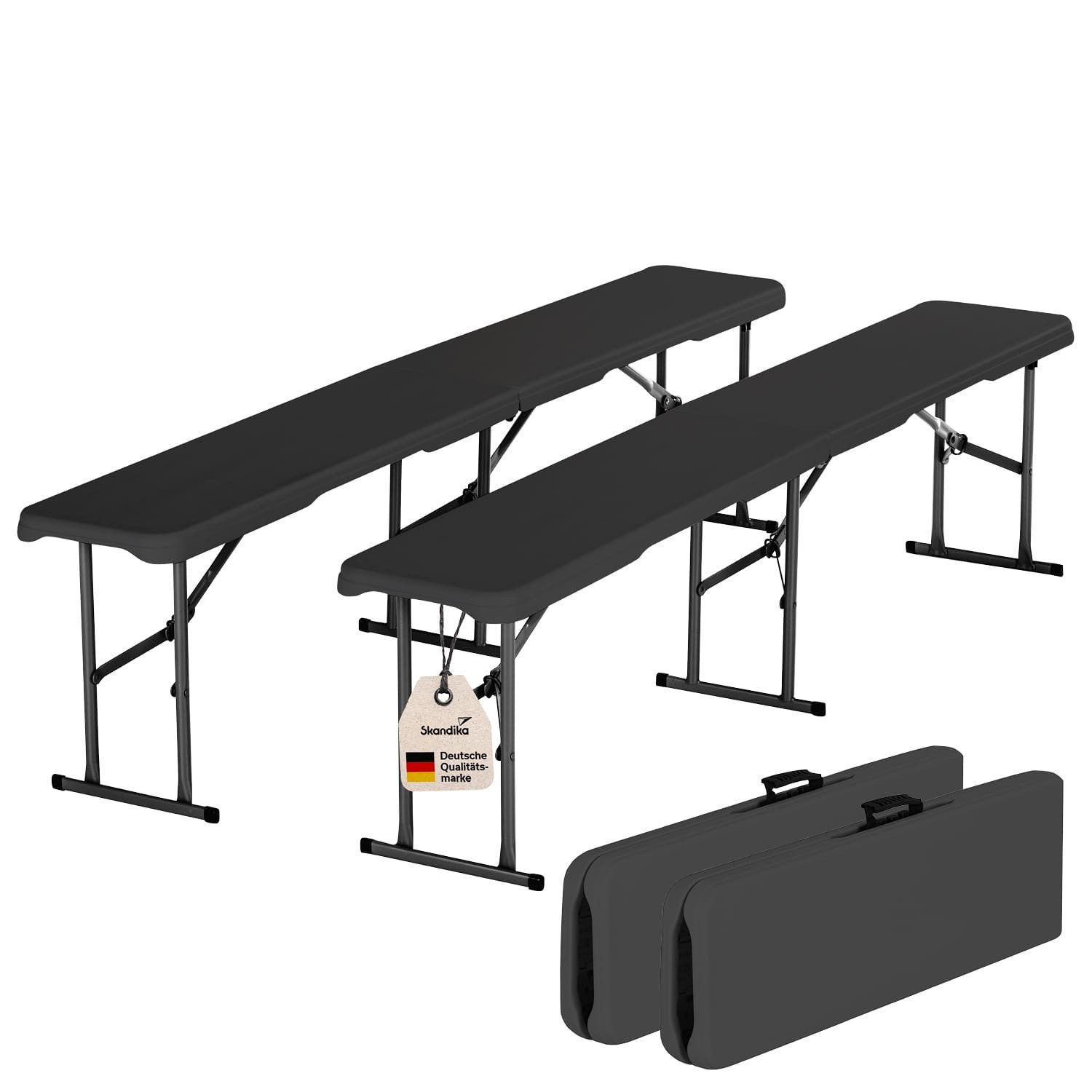 Skandika Gartenbank Set 2x klappbare Bänke Masi, bis zu 300 kg Belastbarkeit (2-geteilte Sitzfläche (faltbar), Anti-Rutsch-Füße, Tragegriff), bis 300 kg, recyceltes HDPE-Material, Stahlgestell