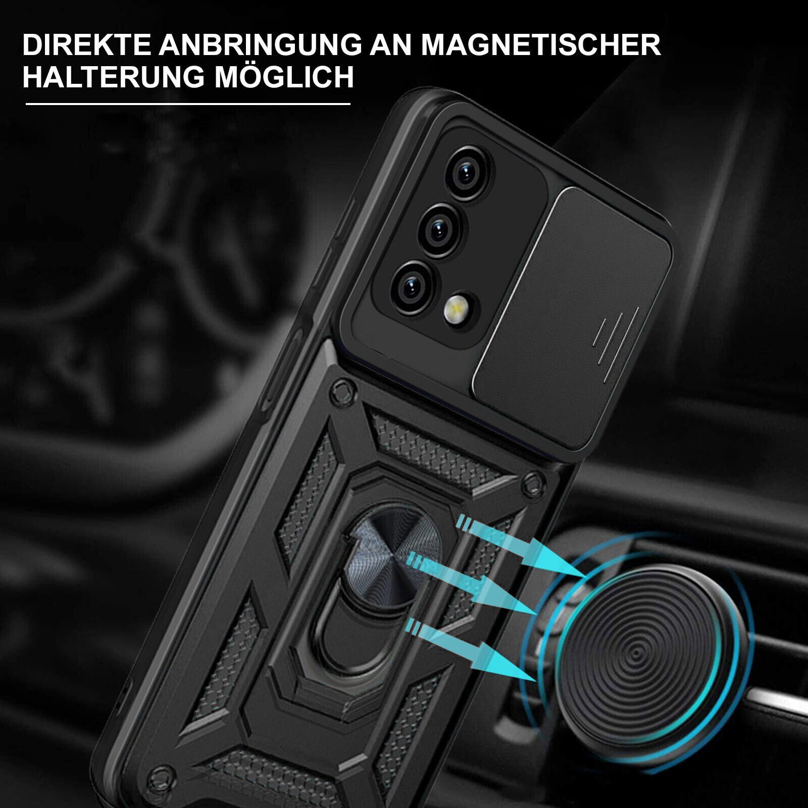 betterfon Handyhülle Panzerhülle für Oppo A74 mit Kameraschutz & Ringhalter, Outdoorhülle mit Smartstand und Silikonkern