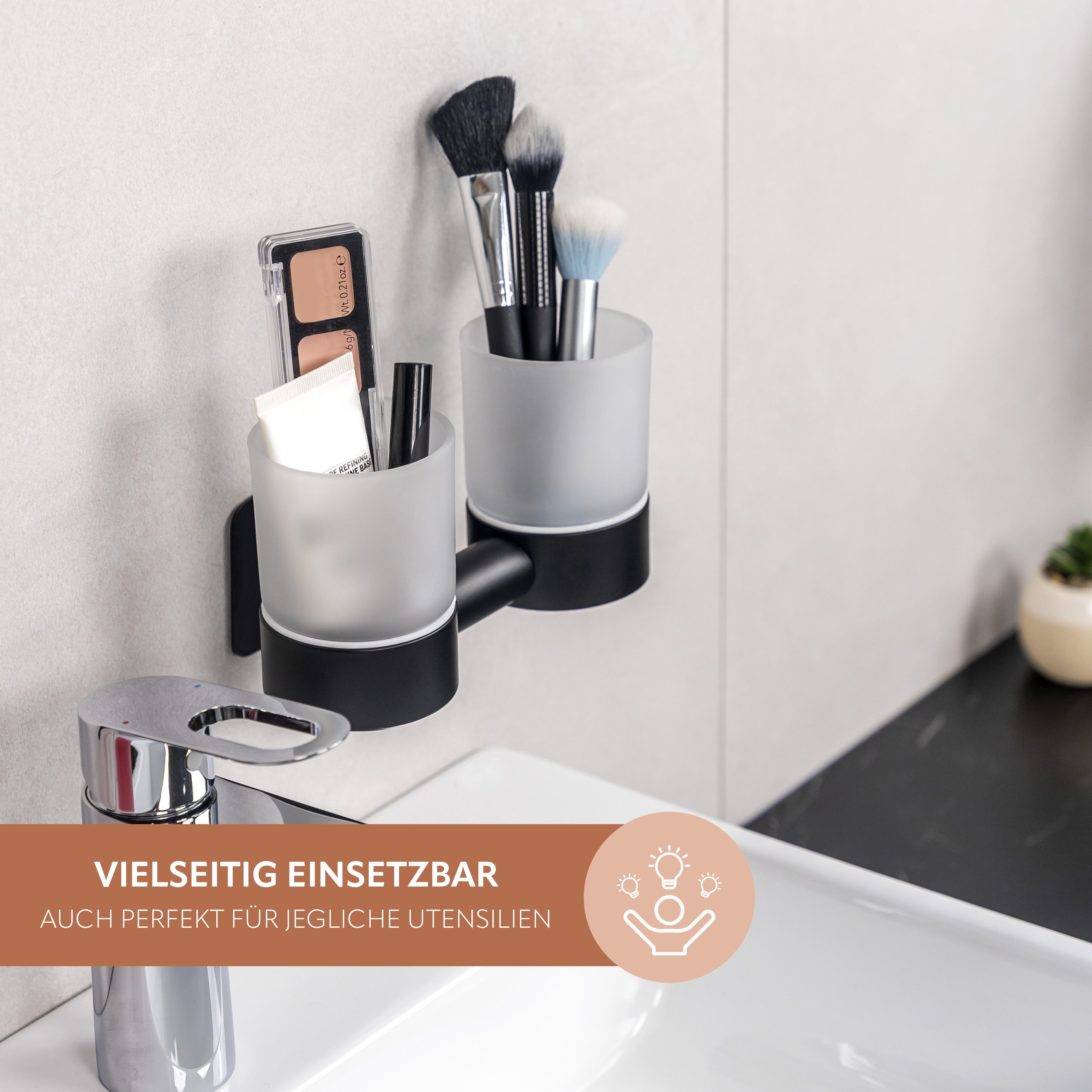 bremermann Zahnputzbecher Bad-Serie PIAZZA BLACK TAPE - mit Klebepad