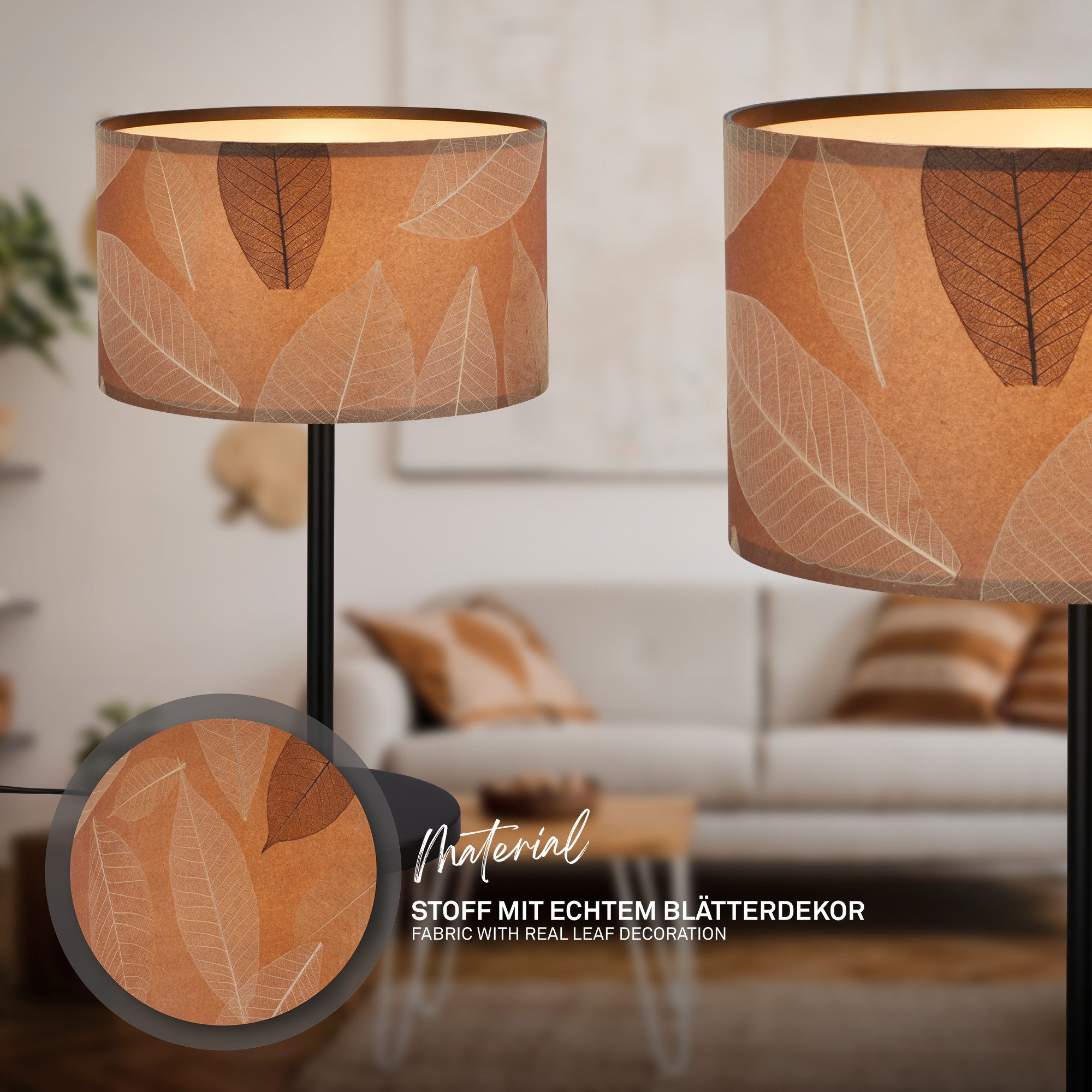 Briloner Leuchten Tischleuchte LED Tischlampe Kommodenlampe Natur E27 Boho, günstig online kaufen