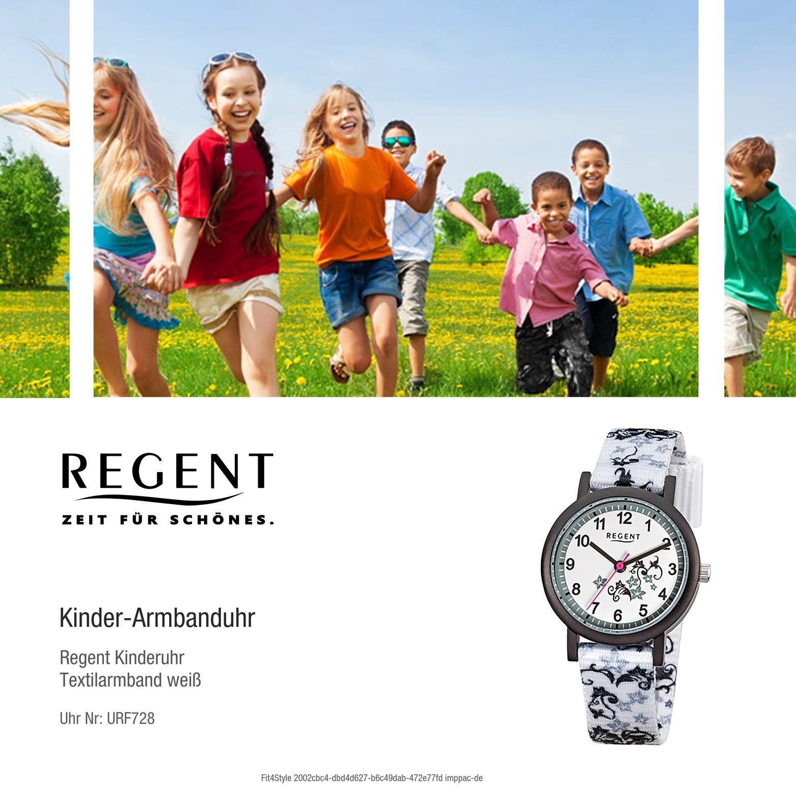 Regent Kinder Uhr Quarzuhr, F-728 Quarzuhr klein 29mm) Regent (ca. Gehäuse, rundes weiß, Textil Kinderuhr Textilarmband