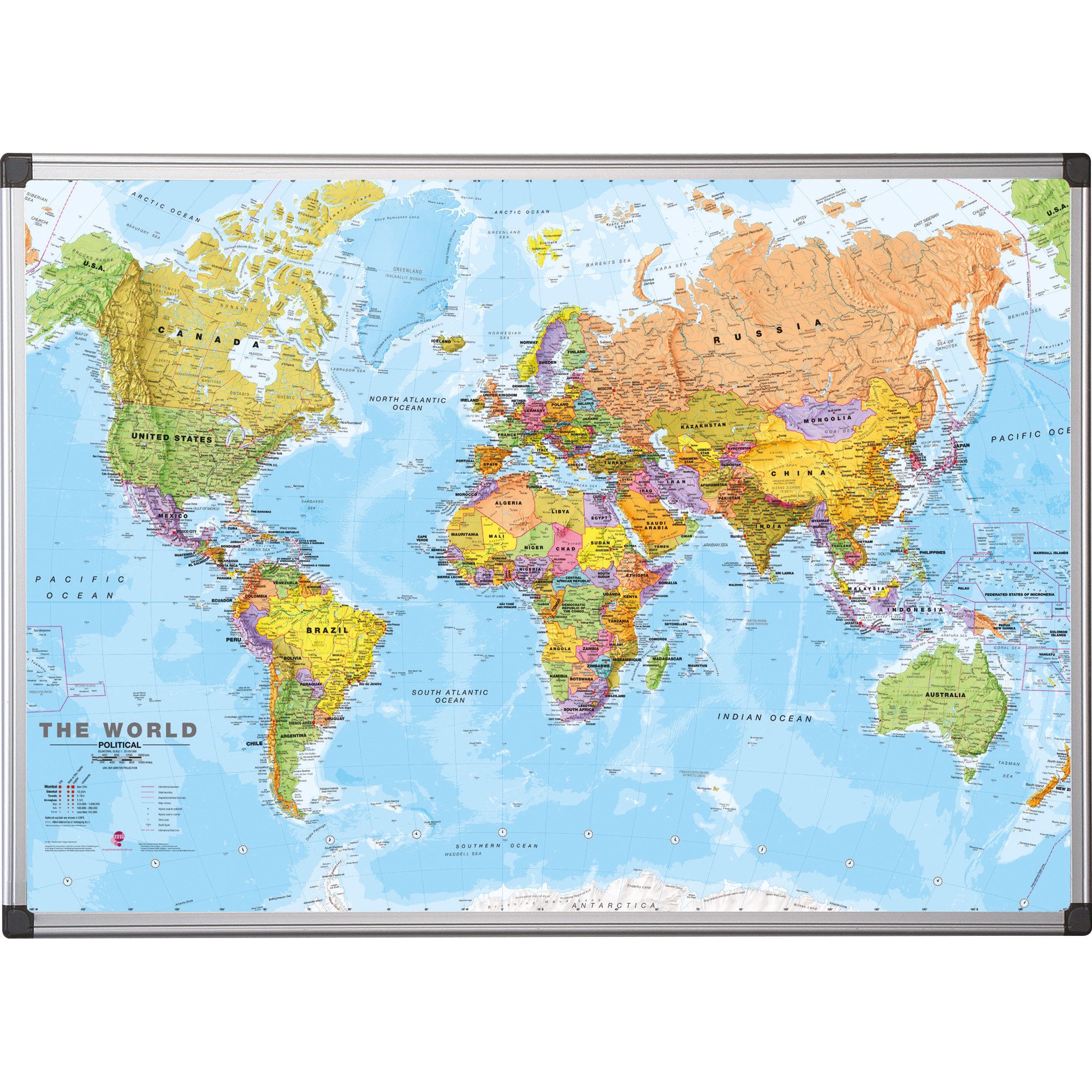 bi-office Wandtafel Magnettafel MAP0100802 Weltkarte 120x90cm
