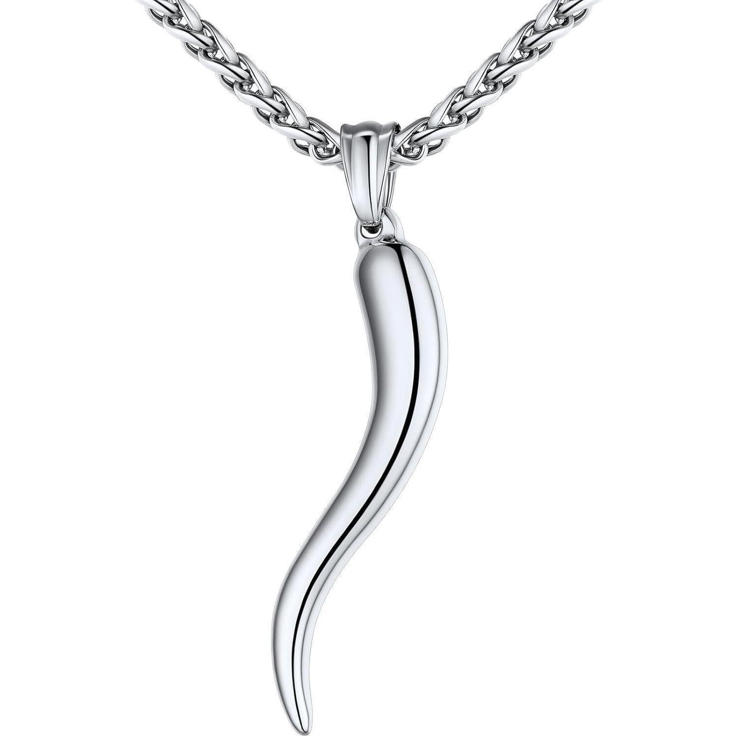 LuxusKollektion Kette mit Anhänger Collier Herren Damen 316L Edelstahl Cornicello 01: Groß-silber