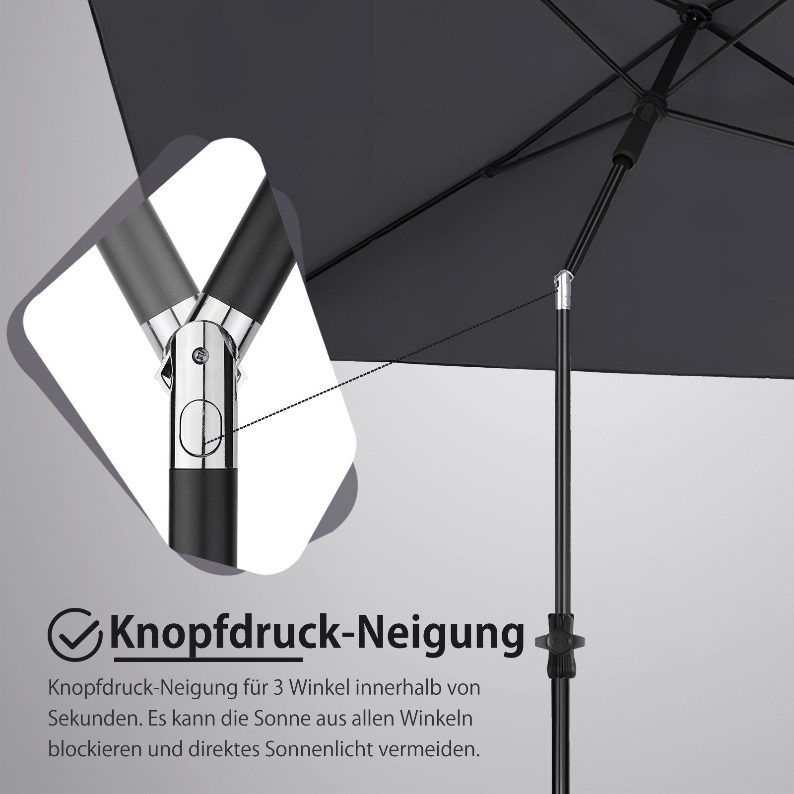 Sekey Sonnenschirm Rechteckig Höhenverstellbar Balkonschirm Knickbar, mit Schutzhülle, LxB: 210,00x140 cm, Sonnenschutz UPF50+, Kippbar, Höhenverstellbar Sonnen – Bild 3 von 5