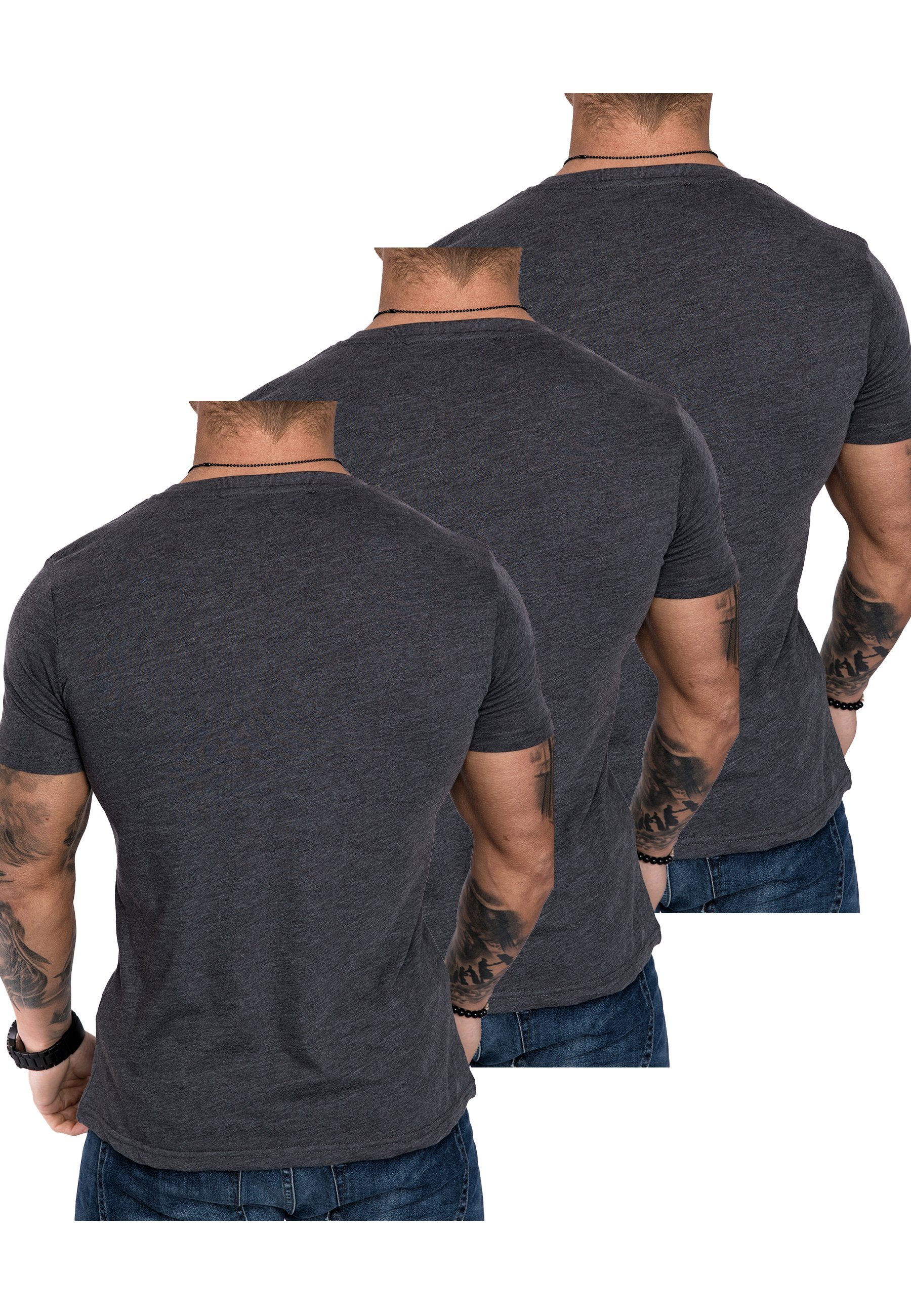 Amaci&Sons T-Shirt 3. Basic 3er-Pack LANCASTER Oversize T-Shirts mit (3er-Pack) Anthrazit) T-Shirt Rundhalsausschnitt Herren (3x