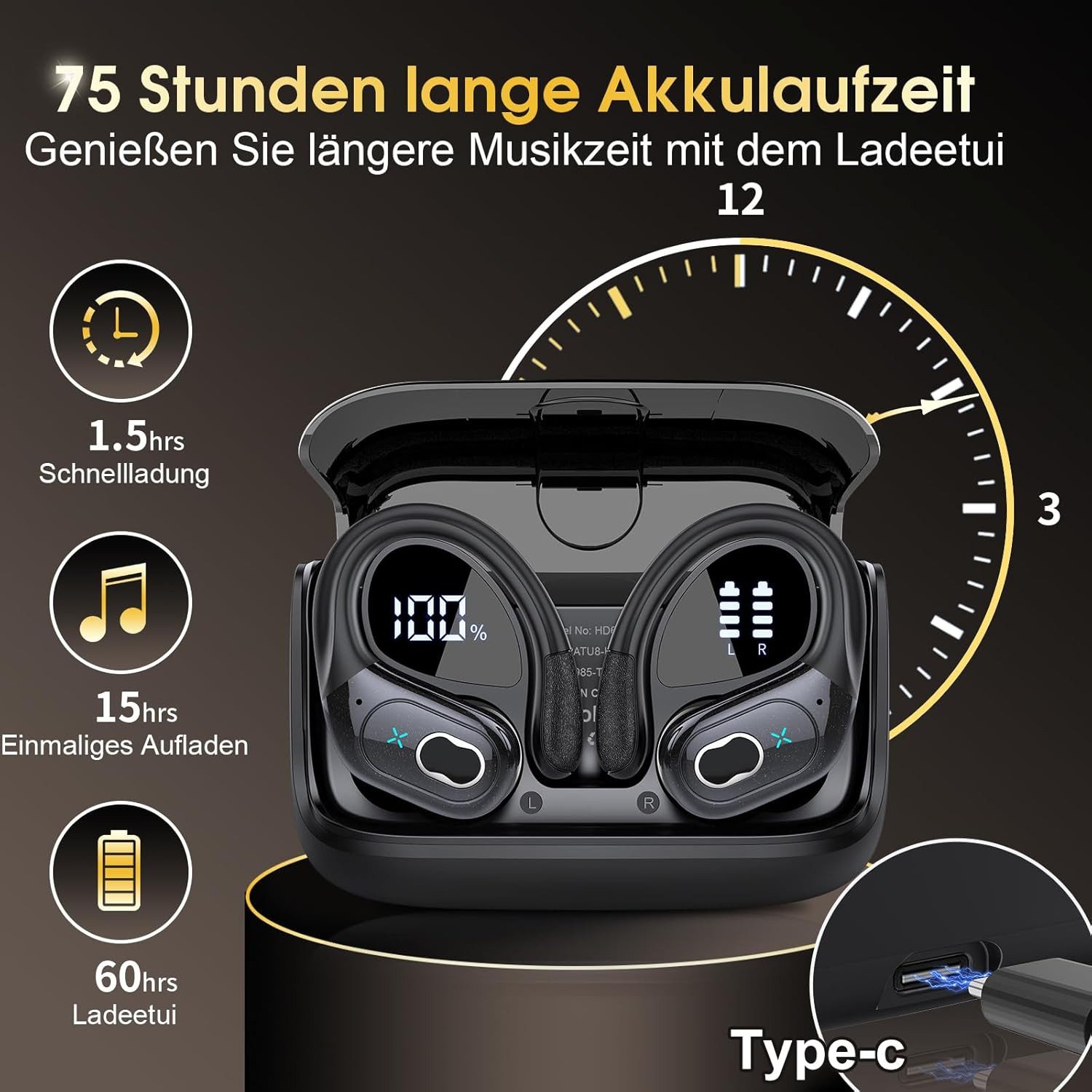 SpionProfi In Ear Kopfhörer Bluetooth Kabellos Sport Ohrbügel Wireless Headset Headset (Kompatibel mit jedes Bluetooth Gerät für Iphone Samsung uvm)