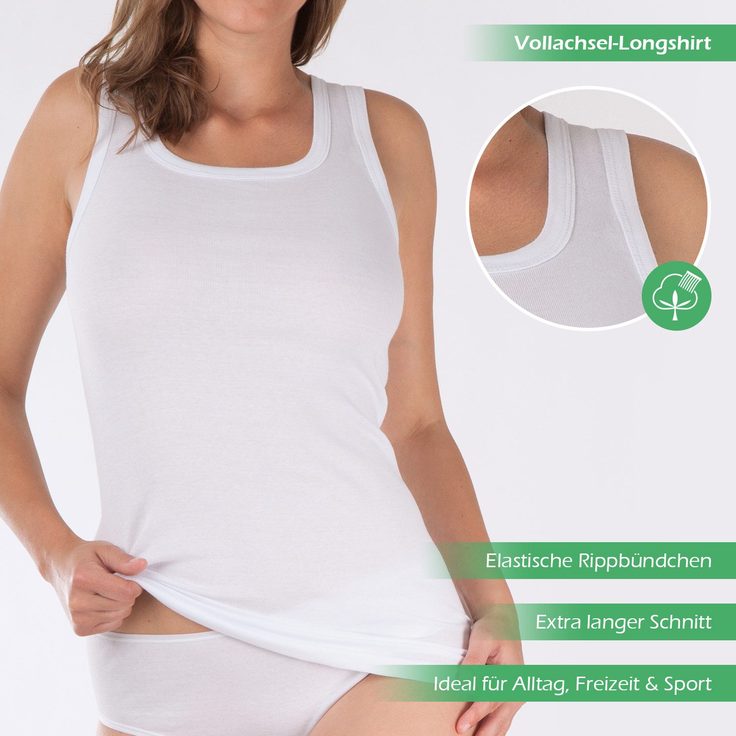 celodoro Unterhemd Damen Longshirt (1er, 2er oder 4er Pack) Feinripp Unterhemd
