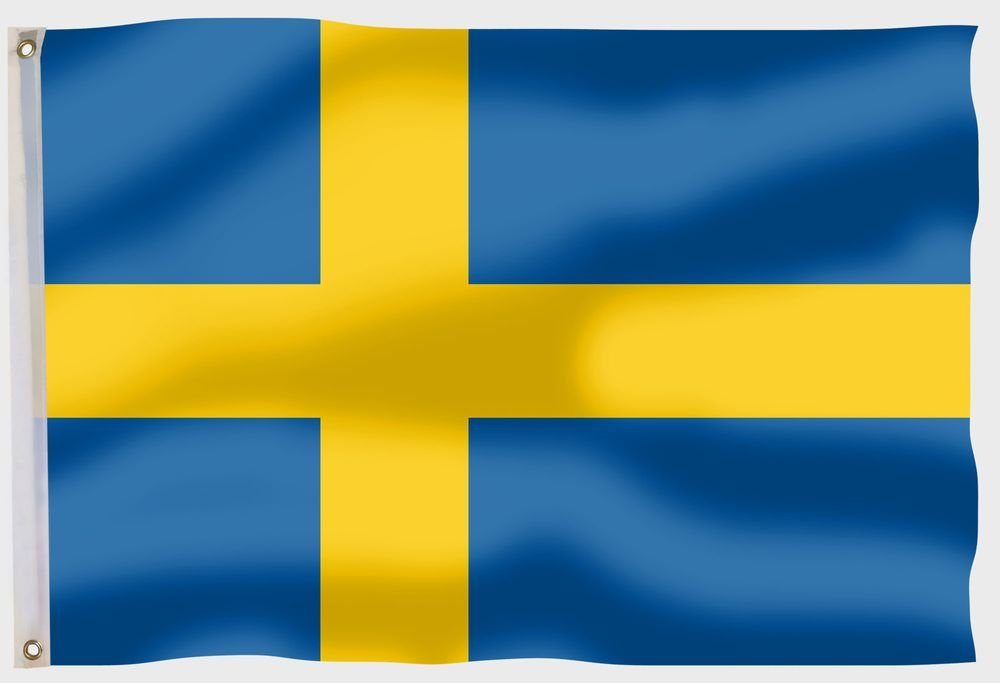 Nationalflagge Fahne Messing für Schweden 150 Fahnenmast), x (Hissflagge Schwedische cm Ösen Inkl. 2 FLAGS Flagge 90 PHENO Flagge