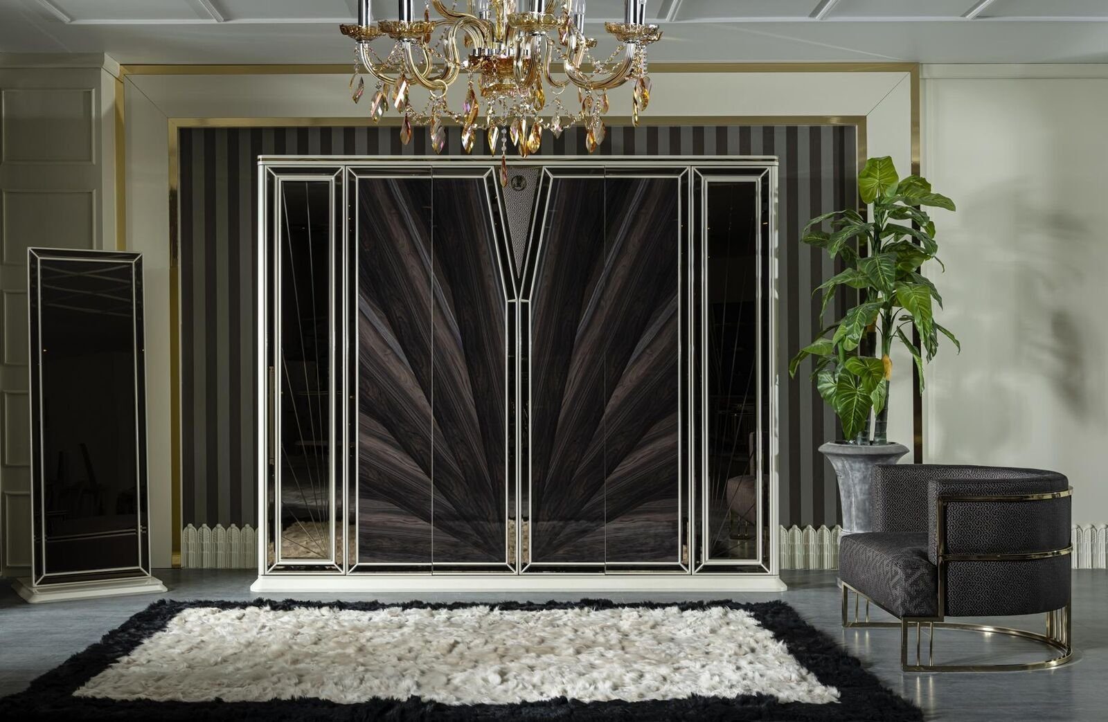 Modern Wohnzimmer Style Grau Neu Wandspiegel Metall Elegantes Luxus JVmoebel Spiegel Design