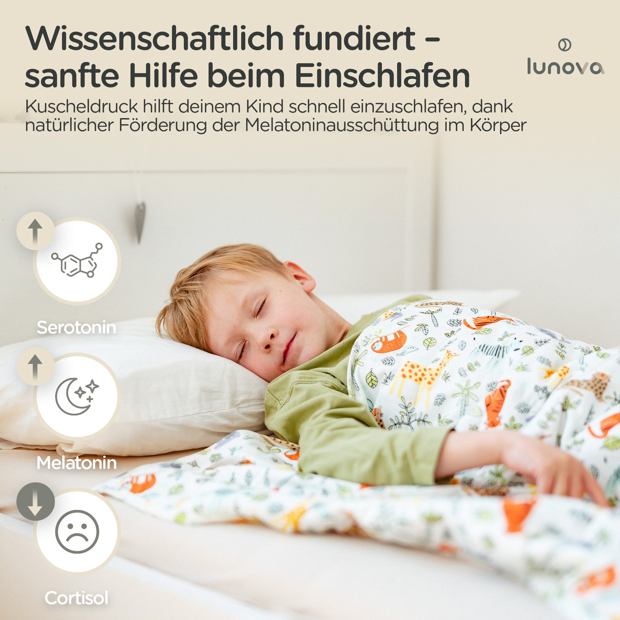 Lunova Gewichtsdecke für Kinder, Füllung: hypoallergene Glasperlen, Therapiedecke, waschbar, OEKO-TEX Baumwolle, 2-4 kg Gewicht – Bild 5 von 5