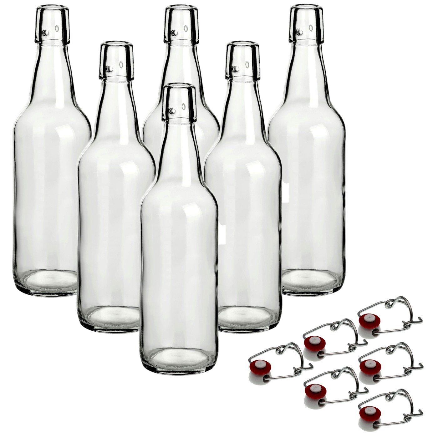 gouveo Trinkflasche Glasflaschen 500 ml Rondo mit Bügelverschluss rot-weiß - Bügel-Flasche, 6er Set
