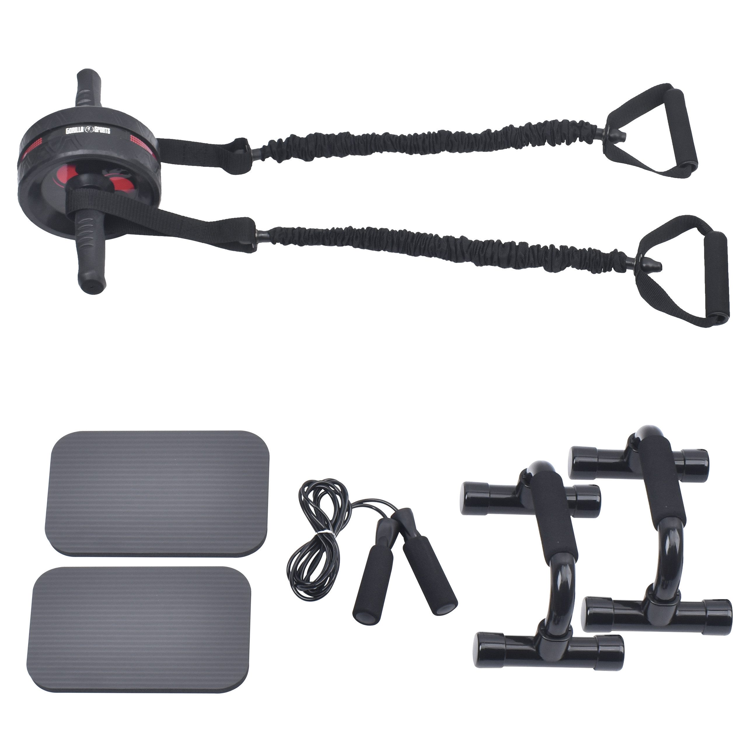 GORILLA SPORTS AB-Roller Bauchroller - Set, Matten, Push-up Griffe, Widerstandsbänder (1-St)