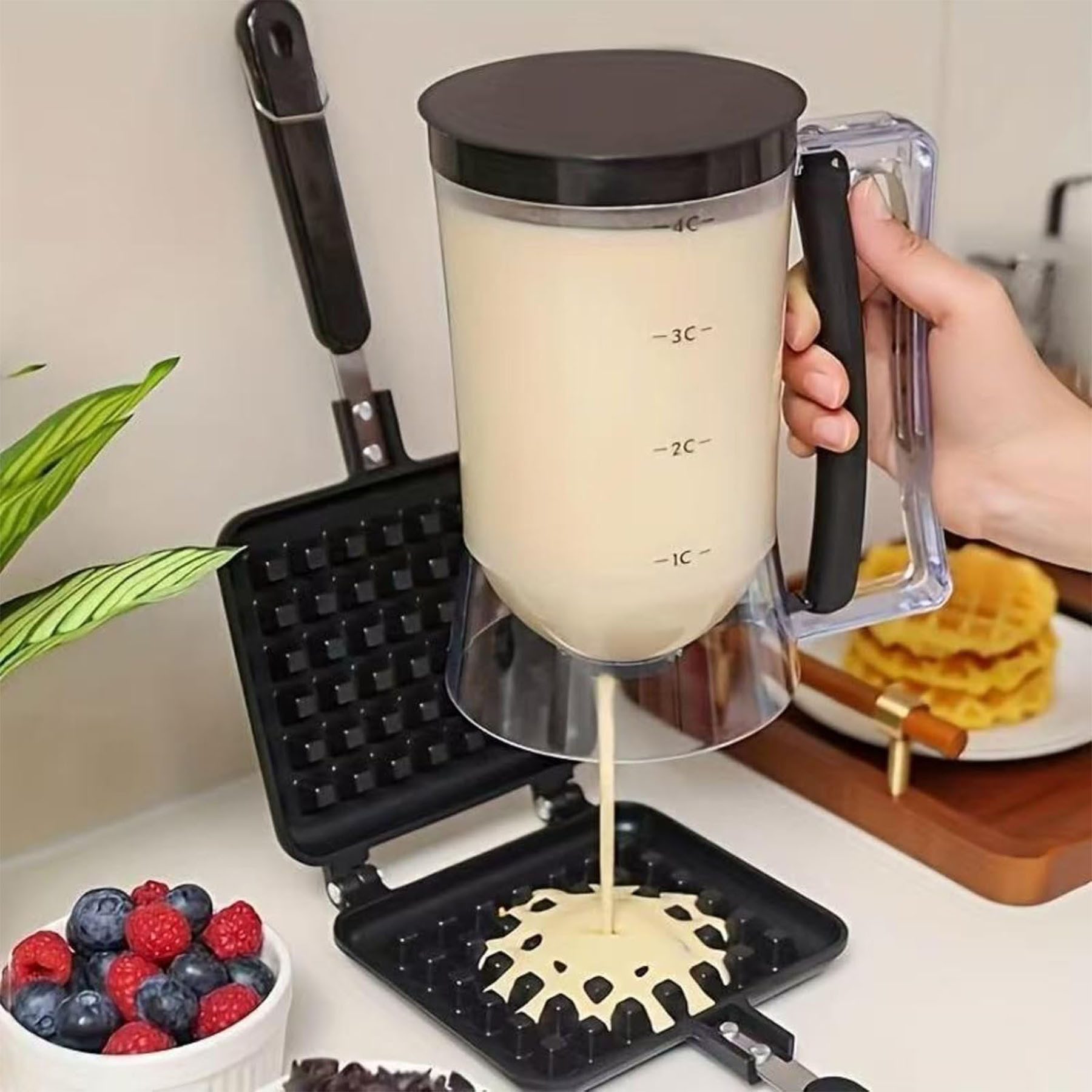 Mutig Teigportionierer Kuchen-Teig Spender, Waffel-Teigspender, 900 ml mit Deckel und Skala, (Portionskontrolle und klare Skala, DIY-Backwerkzeug zur Herstellung von Kuchen, Pfannkuchen und Muffins), Es ist das perfekte Geschenk für Backliebhaber, Köche und Donut-Fans
