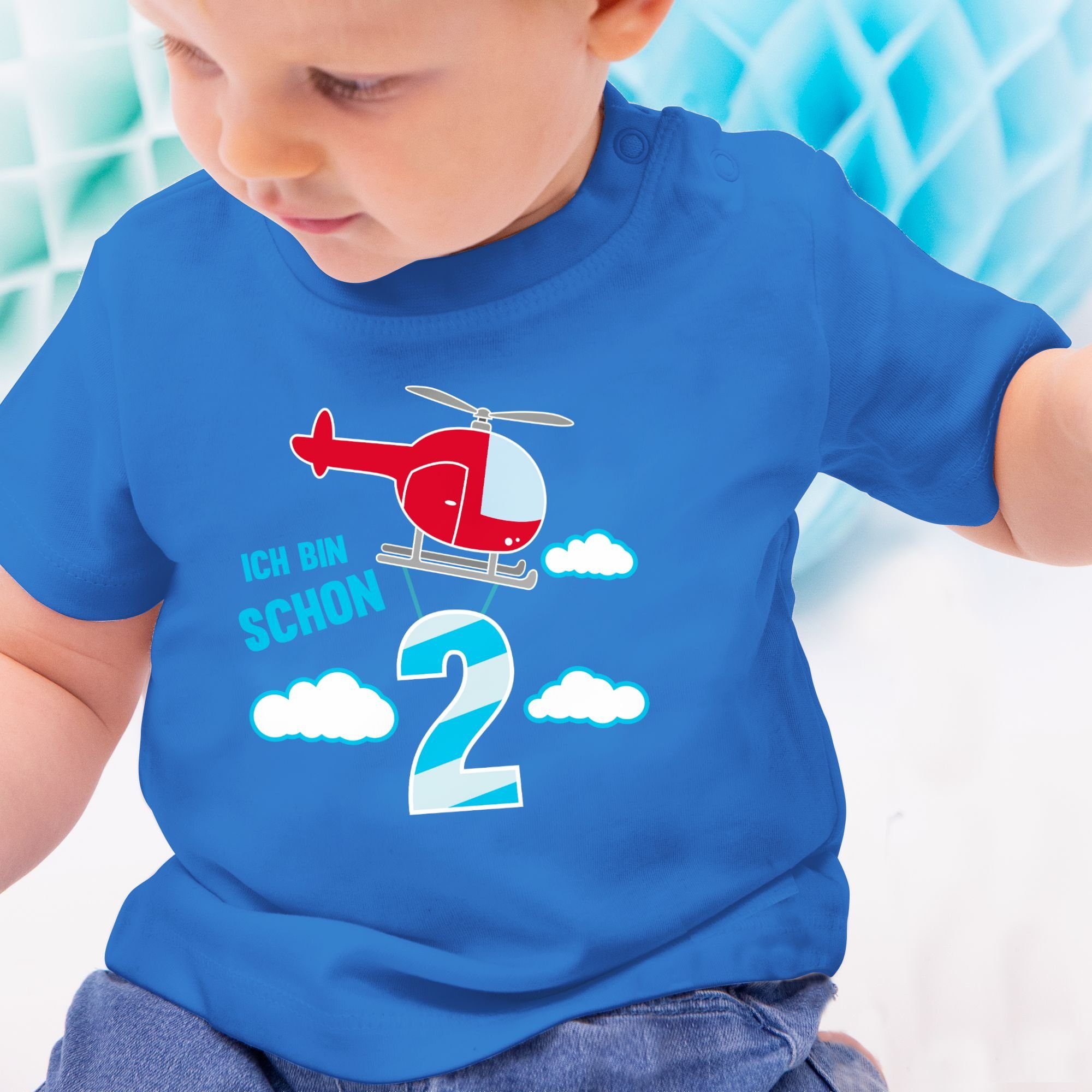 Ich T-Shirt 2. Shirtracer Royalblau 2 Geburtstag Hubschrauber bin zwei schon