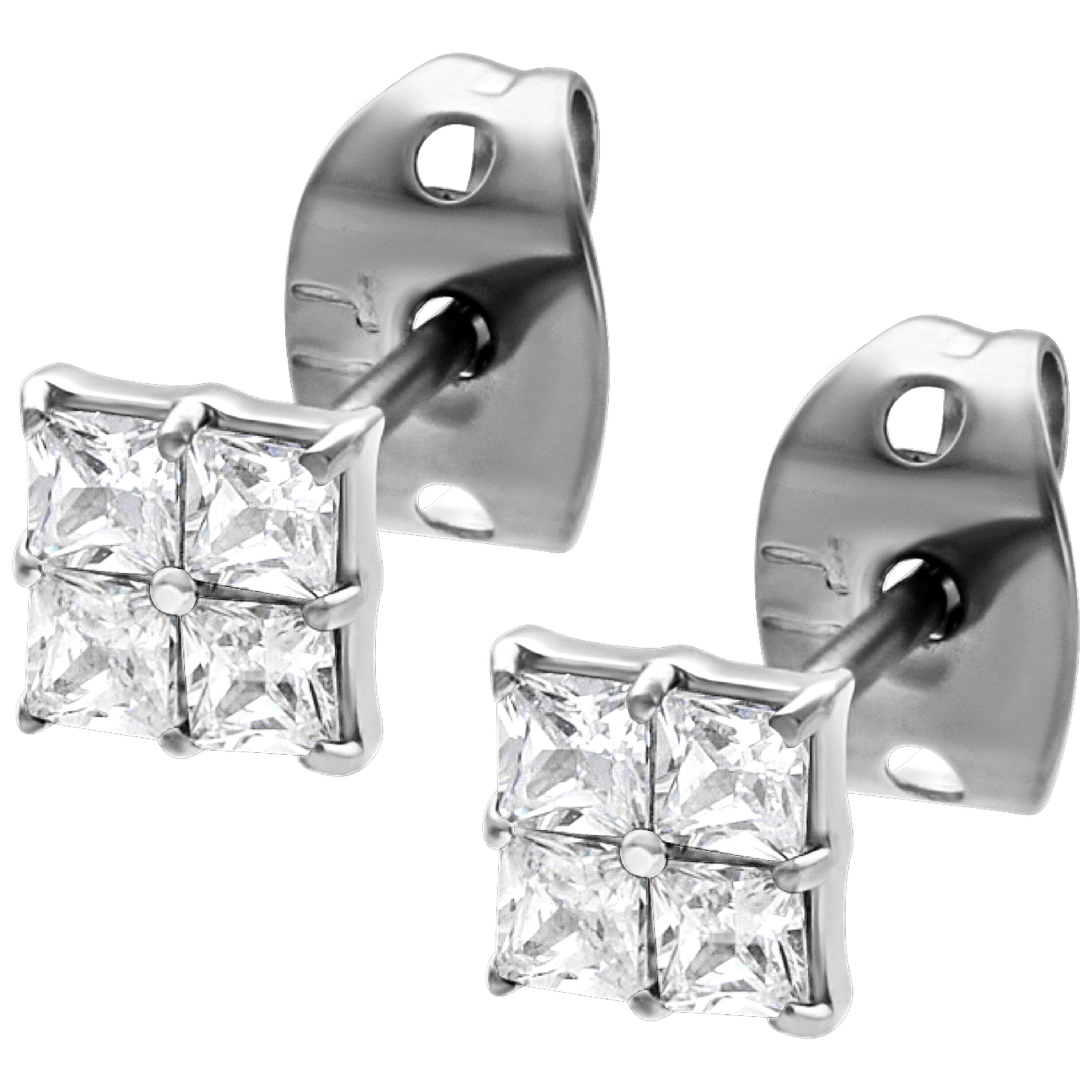 Paar Ohrstecker Crystal Square Earstuds - Silber