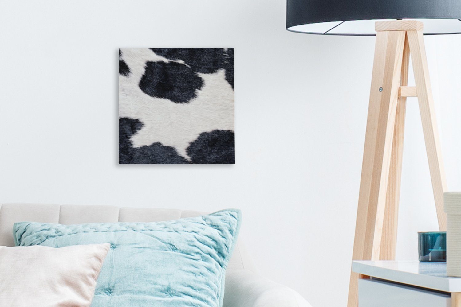 OneMillionCanvasses® Leinwandbild einer weißen Kuhhaut, Wohnzimmer Leinwand für und Schlafzimmer Bild St), Bilder schwarzen (1