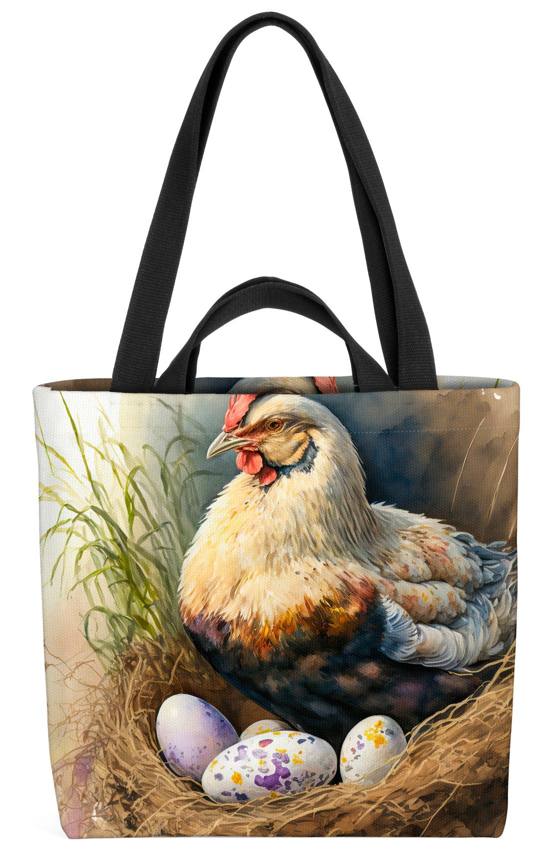 VOID Henkeltasche (1-tlg), Osternest Henne Eier Tasche Einkaufstasche Ostern Shopper Bag