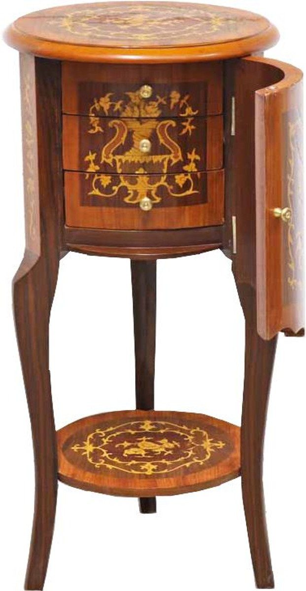 Braun Beistelltisch - Casa Padrino cm - Schubladen x Beistelltisch Stil Antik Beistelltisch Barock 80 mit Intarsien Möbel - 40 Telefontisch