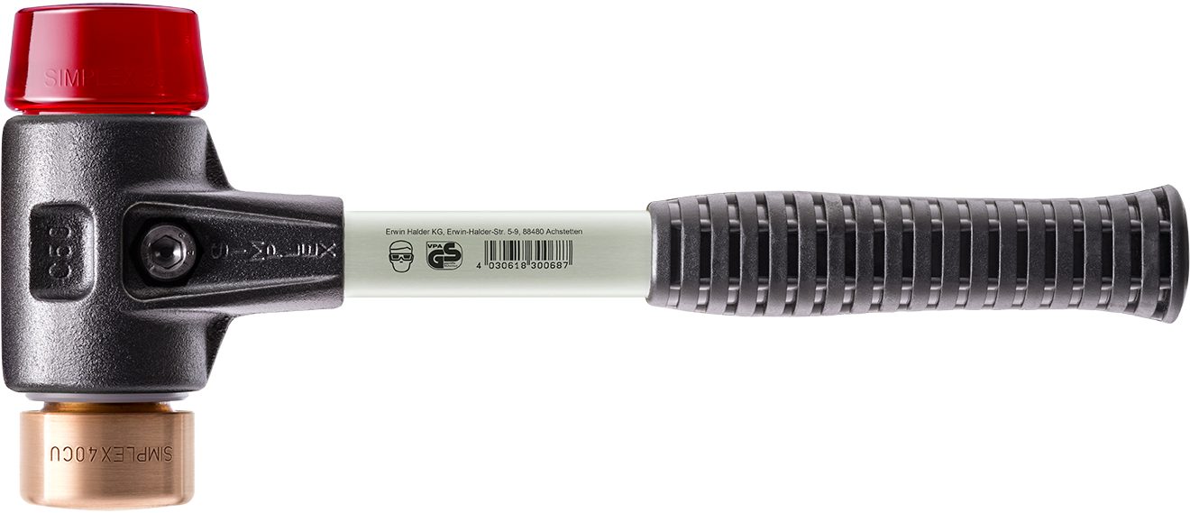 Halder KG Hammer SIMPLEX-Schonhämmer, mit verstärktem Stahlgussgehäuse und Fiberglasstiel Ø=40 mm 3746.040