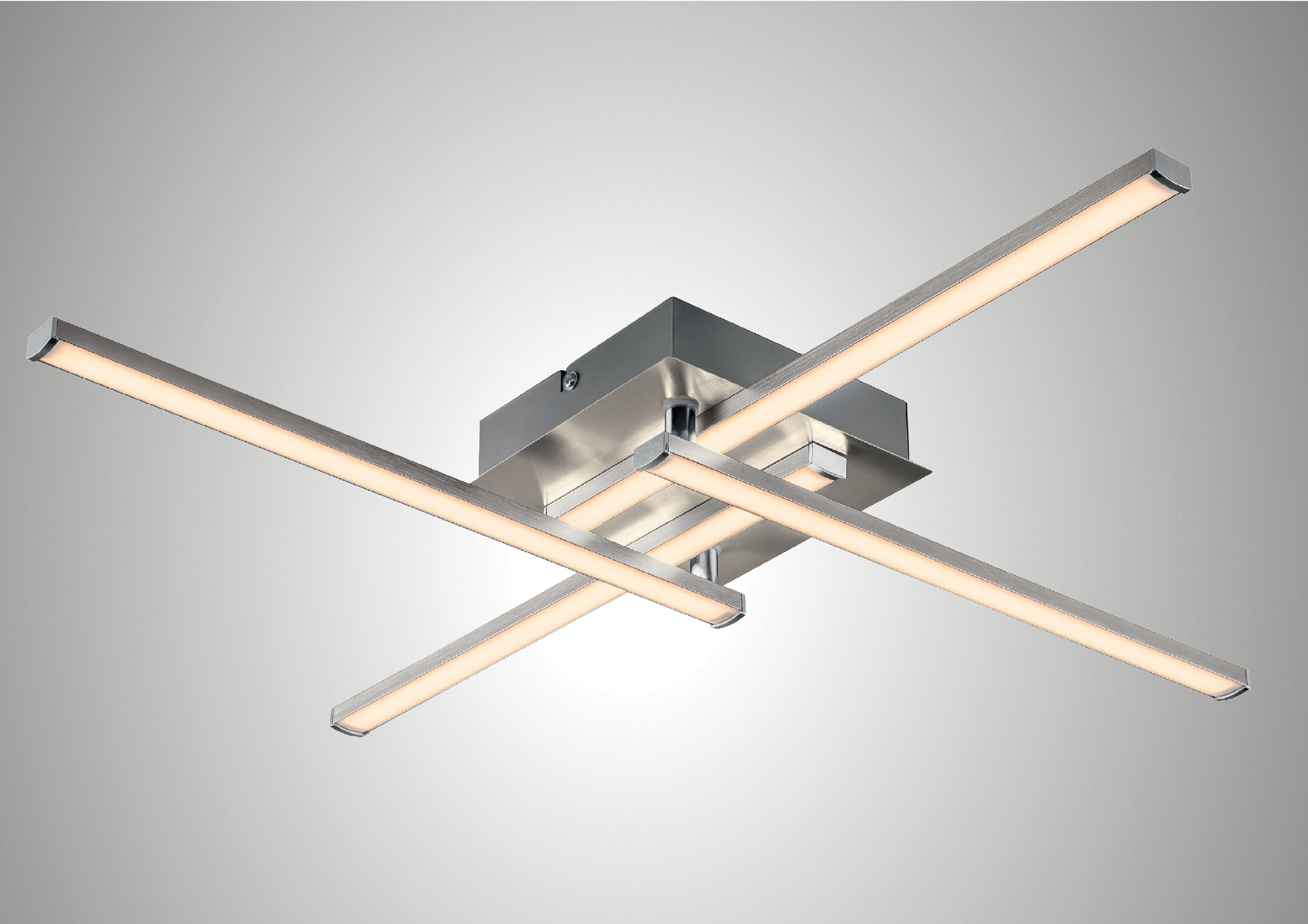 TRANGO LED Deckenleuchte, 4-flammig Modern Design 3127 LED Deckenleuchte, Deckenlampe mit 4x 5 Watt LED Module & ist 4-Stufen dimmbar - 3000K warmweiß Deckenstrahler I Strahler I Badlampe, Nickel matt & Chrom
