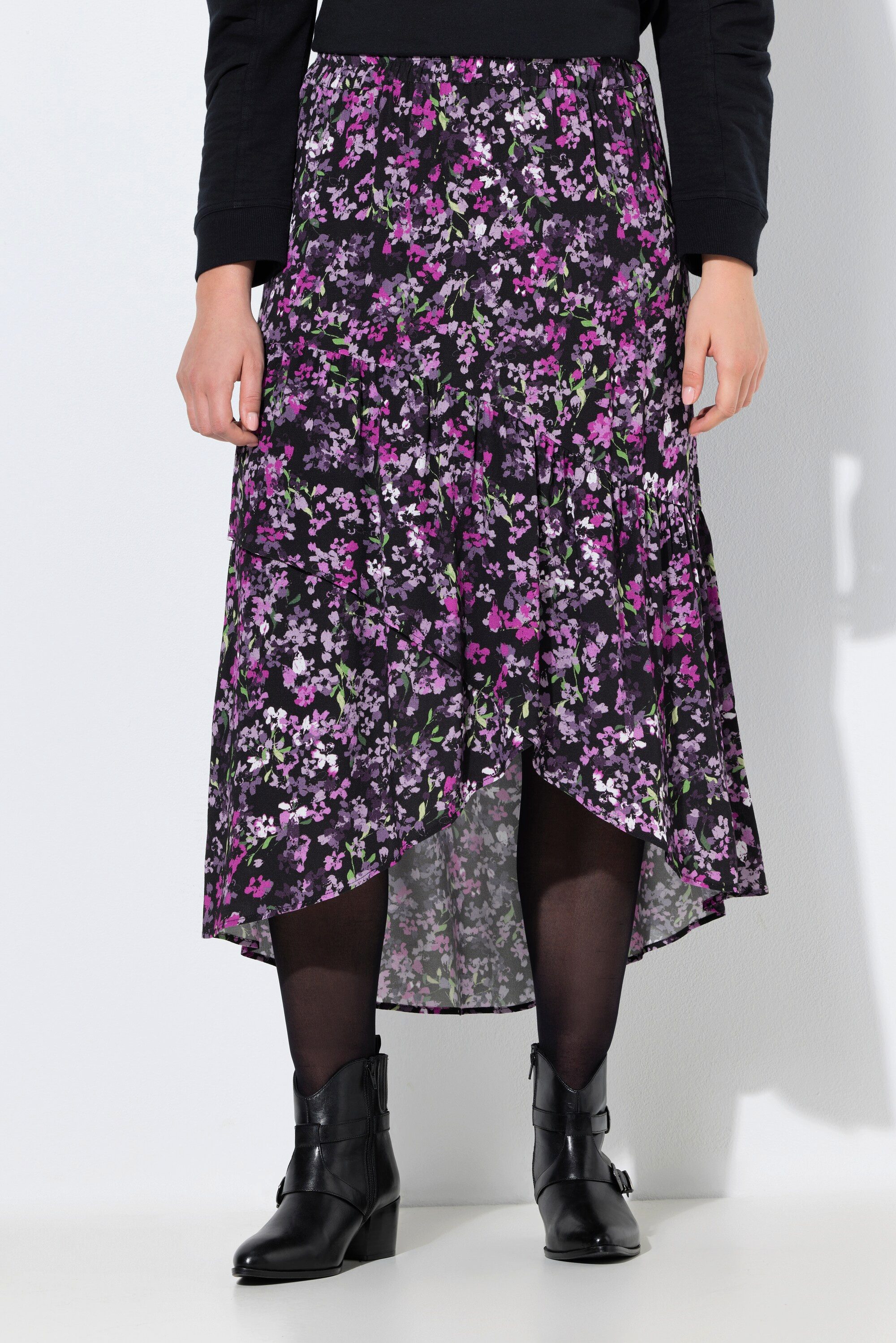 Ulla Popken Midirock Maxirock Blüten A-Linie Elastikbund asymmetrisch günstig online kaufen