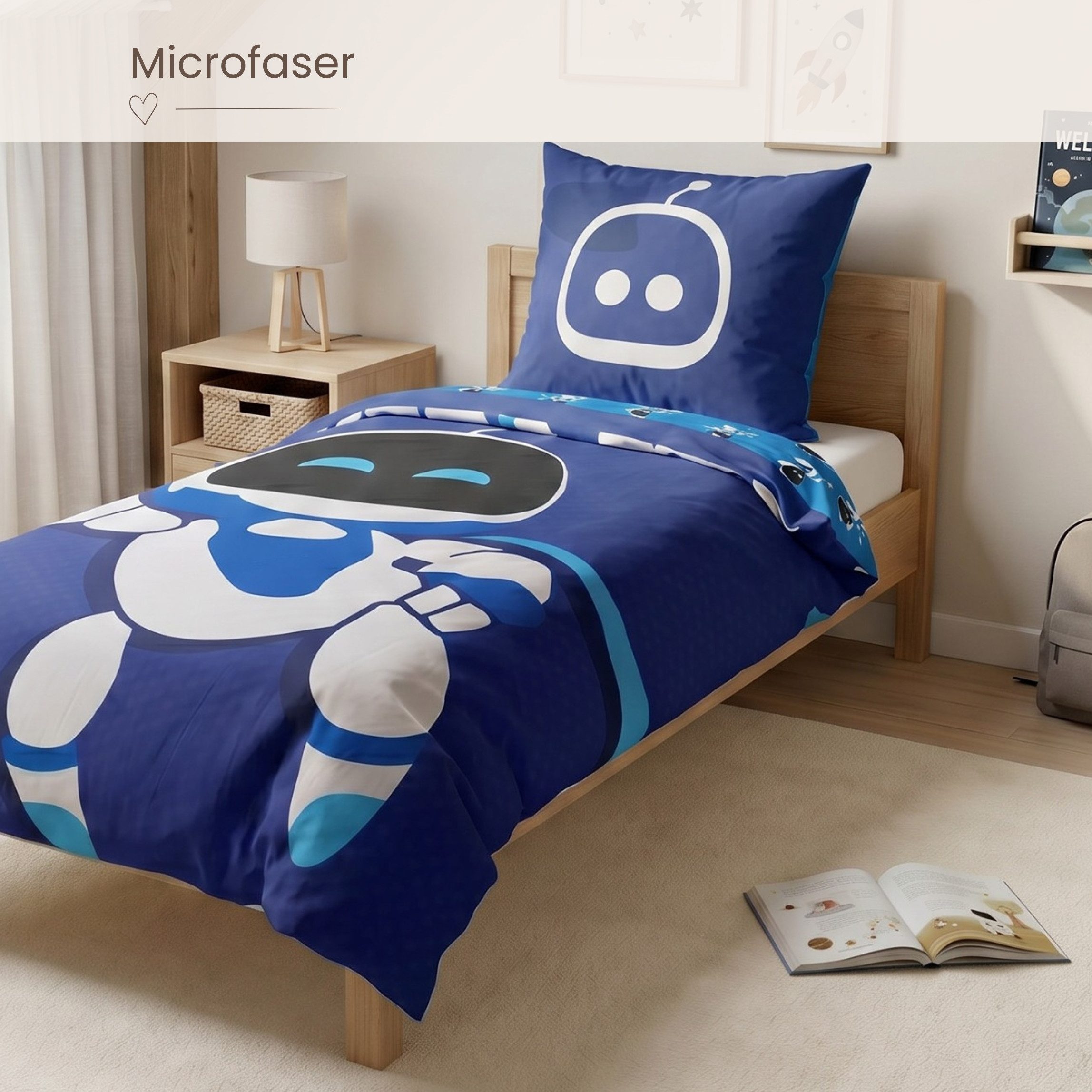 MTOnlinehandel Bettwäsche 135x200 Astro Bot, Geschenk für Gamer, Mikrofaser, 2 teilig, Wendebettwäsche in Blau/ Weiß, Playstation – Bild 5 von 5