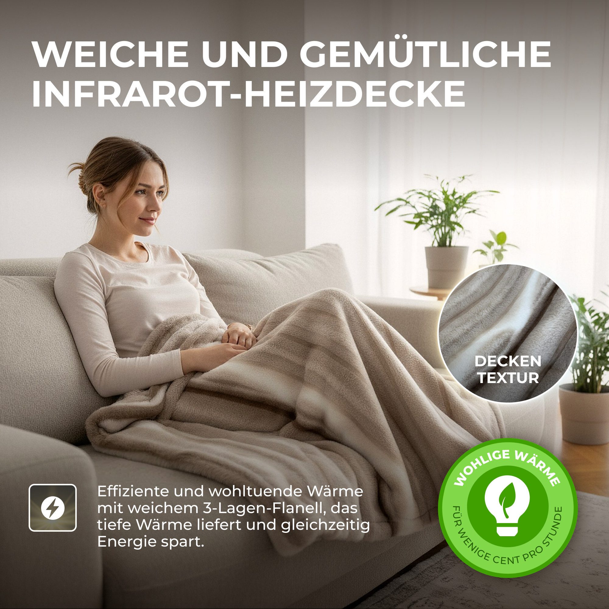 Bringer Heizdecke, elektrische Kuscheldecke mit Abschaltautomatik & Überhitzungsschutz