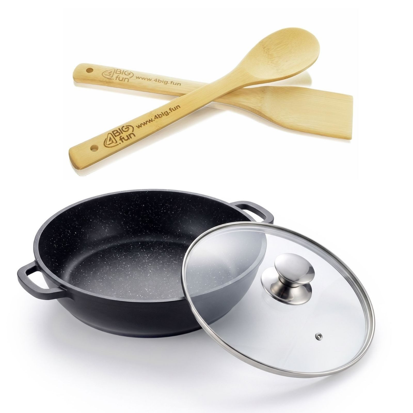4BIG.fun Schmorpfanne Ø24cm Bräter 2,2L Deckel Aluguss Bratpfanne Servierpfanne Schmorpfanne, Aluminium