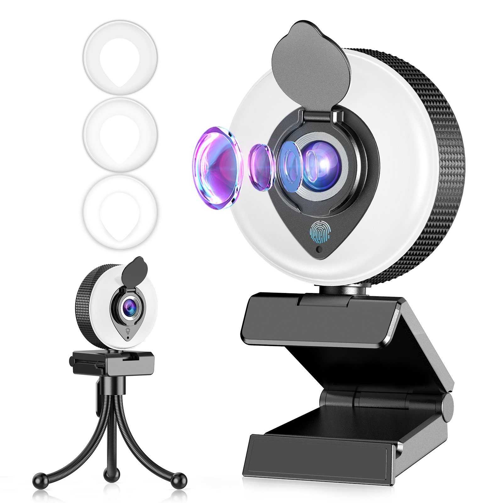 Tisoutec Webcam und Stativ,PC Mac Laptop Desktop Webcam