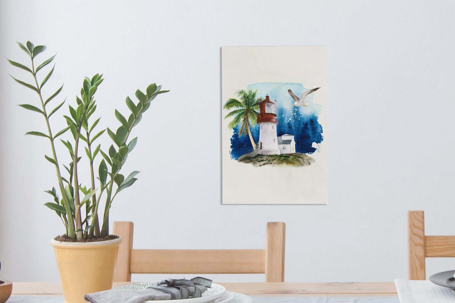Palme, - (1 Leinwandbild cm Aquarell inkl. Leinwandbild Leuchtturm - Gemälde, Zackenaufhänger, 20x30 bespannt St), OneMillionCanvasses® fertig