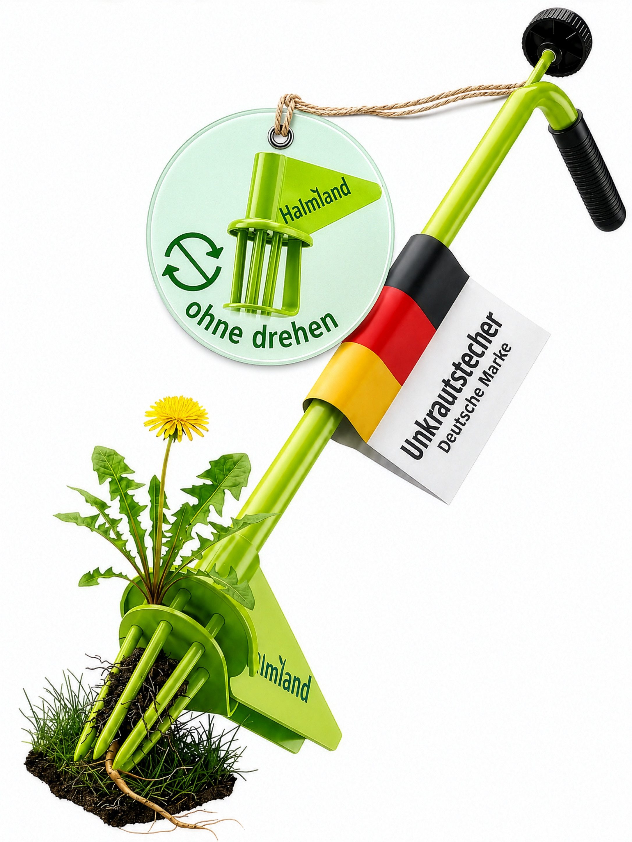 halmland Unkrautstecher Profi Unkrautstecher mit Stiel, aus Massivstahl – rückenschonend