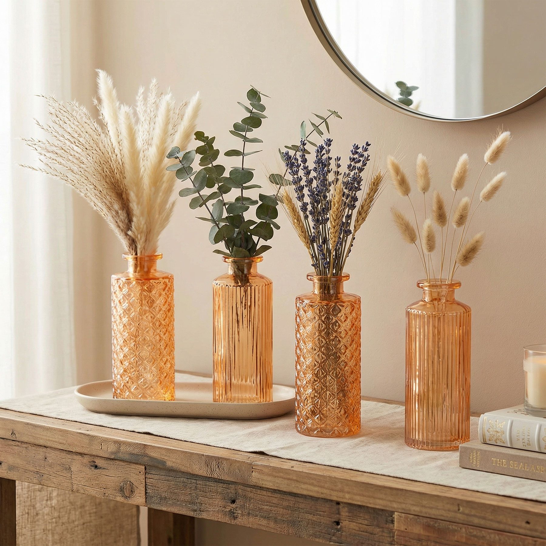 Levandeo® Dekovase, 4er Set Vase Orange H13cm Glas Blumenvase Tischdeko Frühling