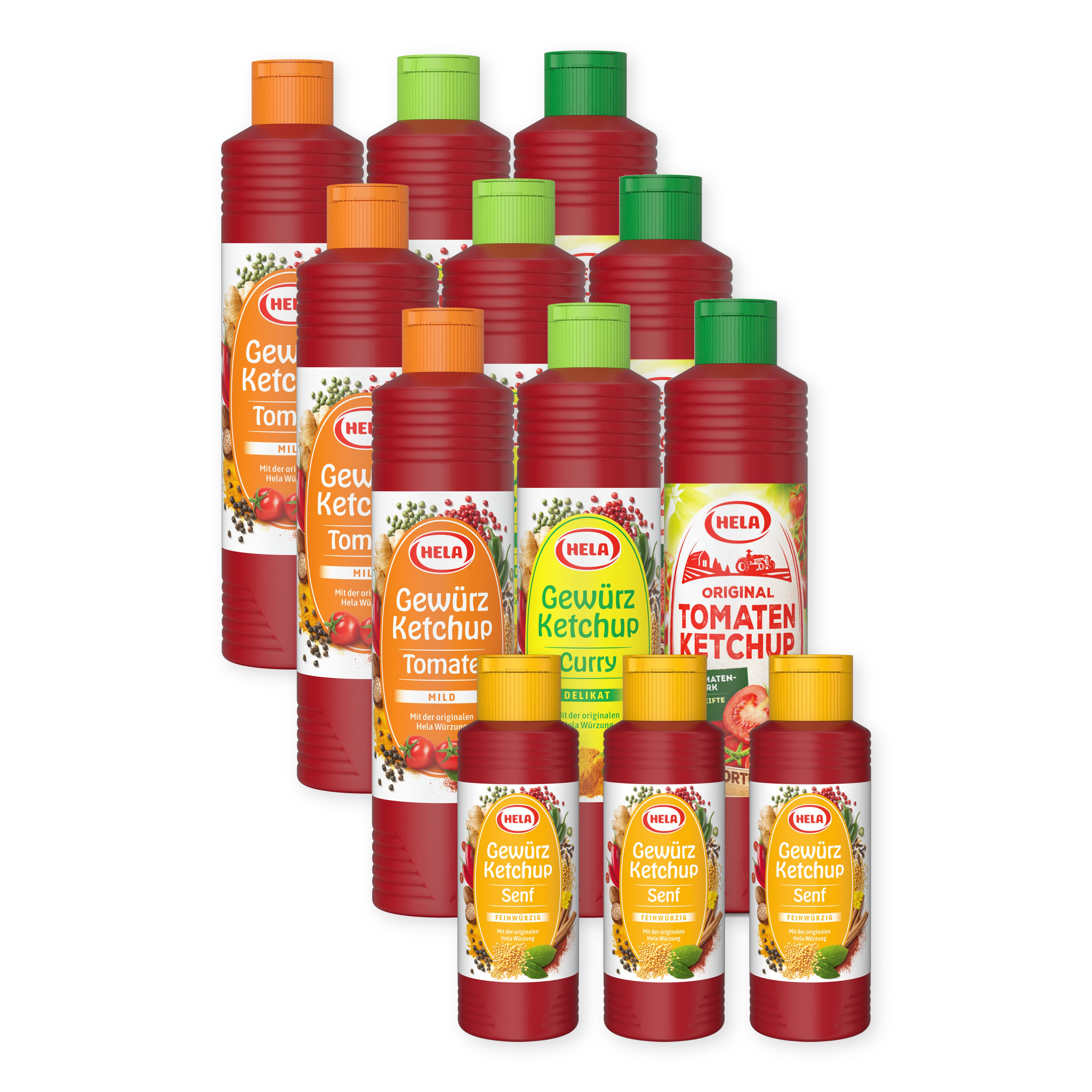 HELA Grillsauce 12x Ketchup Set 3x Curry 3x Tomate Mild 3x Original 3x Senf Camping