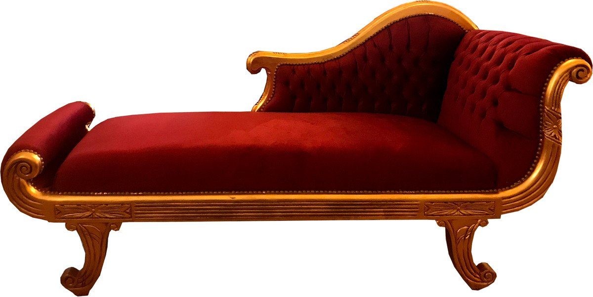 Casa Padrino Chaiselongue Barock Chaiselongue Modell XXL Bordeaux Rot / Gold - Antik Stil - Recamiere Wohnzimmer Möbel
