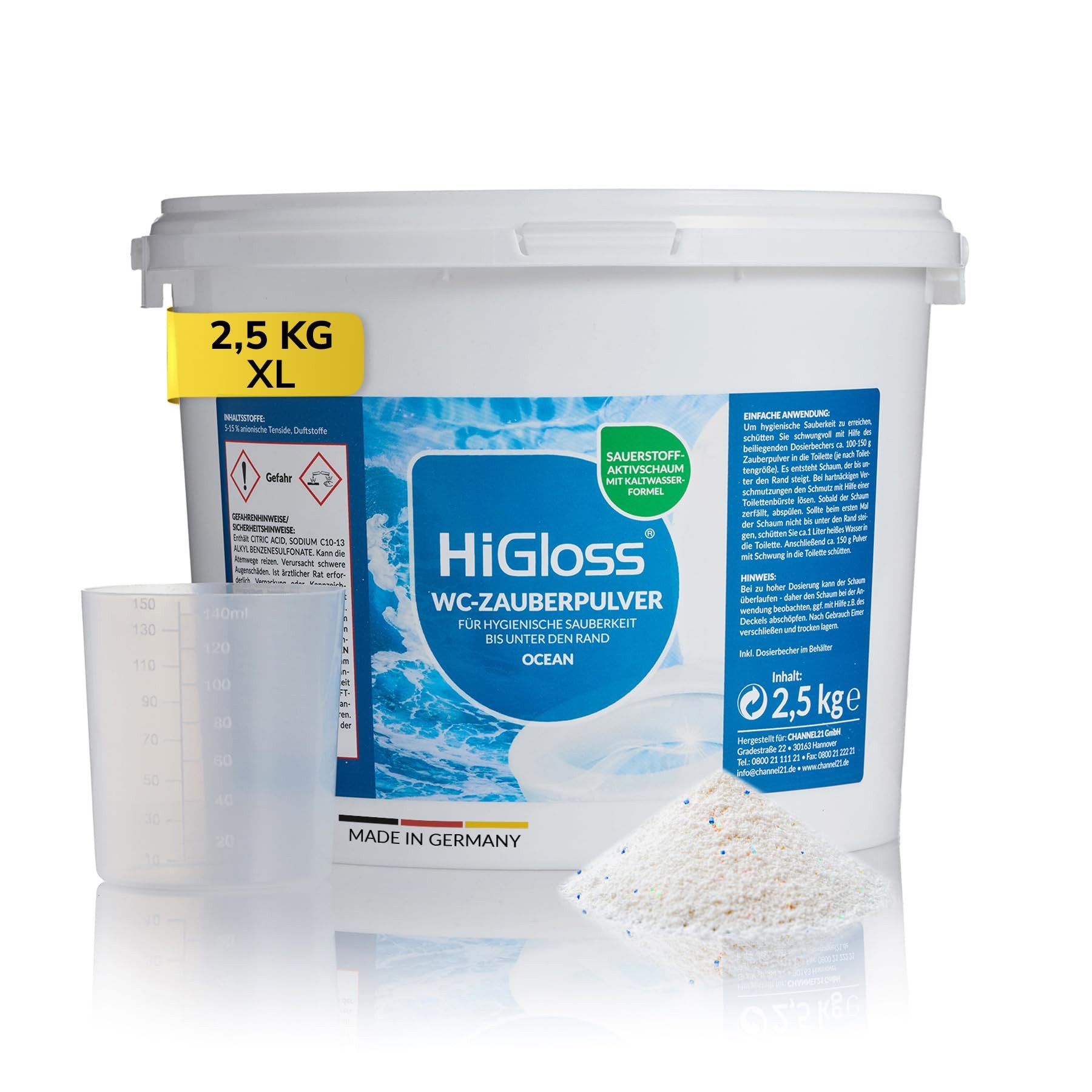 HiGloss WC Zauberpulver für eine saubere Toilette WC-Reiniger (1-St. 2,5kg Schmutzfinder-Technologie, WC Schaum extra stark geg. Urinstein & Kalk)
