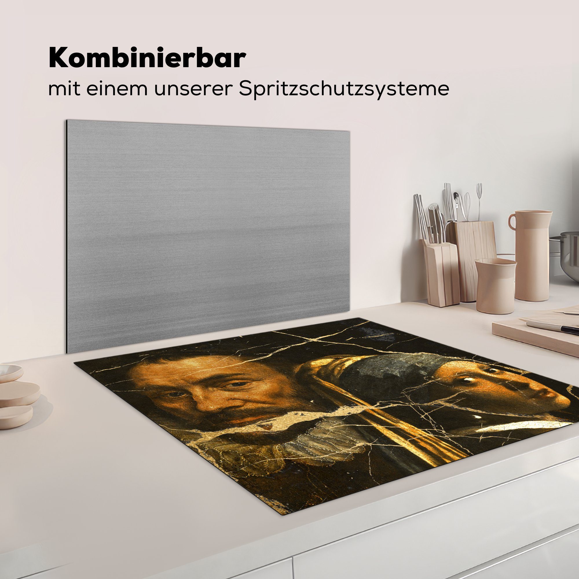 78x78 Collage Arbeitsplatte für Ceranfeldabdeckung, MuchoWow (1 tlg), Meister, Kunst Herdblende-/Abdeckplatte cm, - - küche Vinyl, Alte