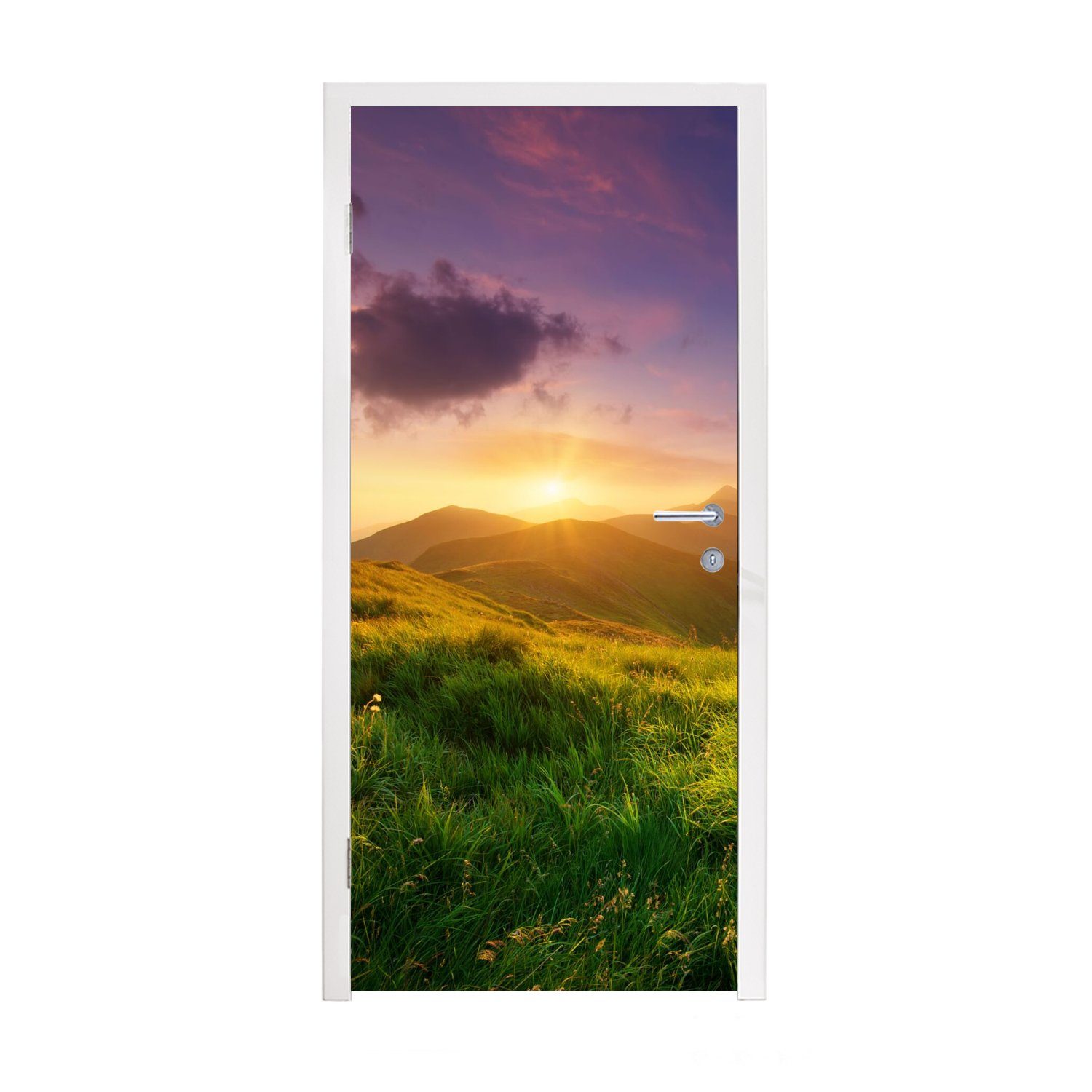 MuchoWow Türtapete Berge - Sonne - Natur, Matt, bedruckt, (1 St), Fototapete für Tür, Türaufkleber, 75x205 cm