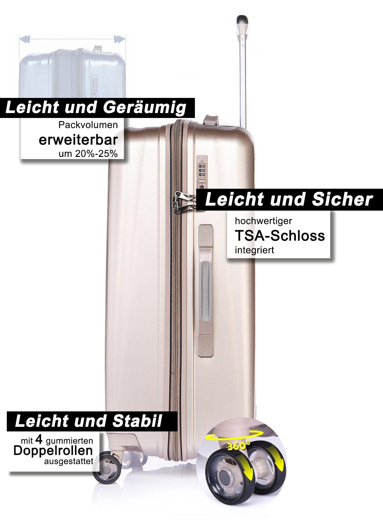 Verage Hartschalen-Trolley Kinetic 28" L Hartschalenkoffer, 4 Rollen, Volumenerweiterung, 4 Doppelrollen, TSA-Zahlenschloss Koffer