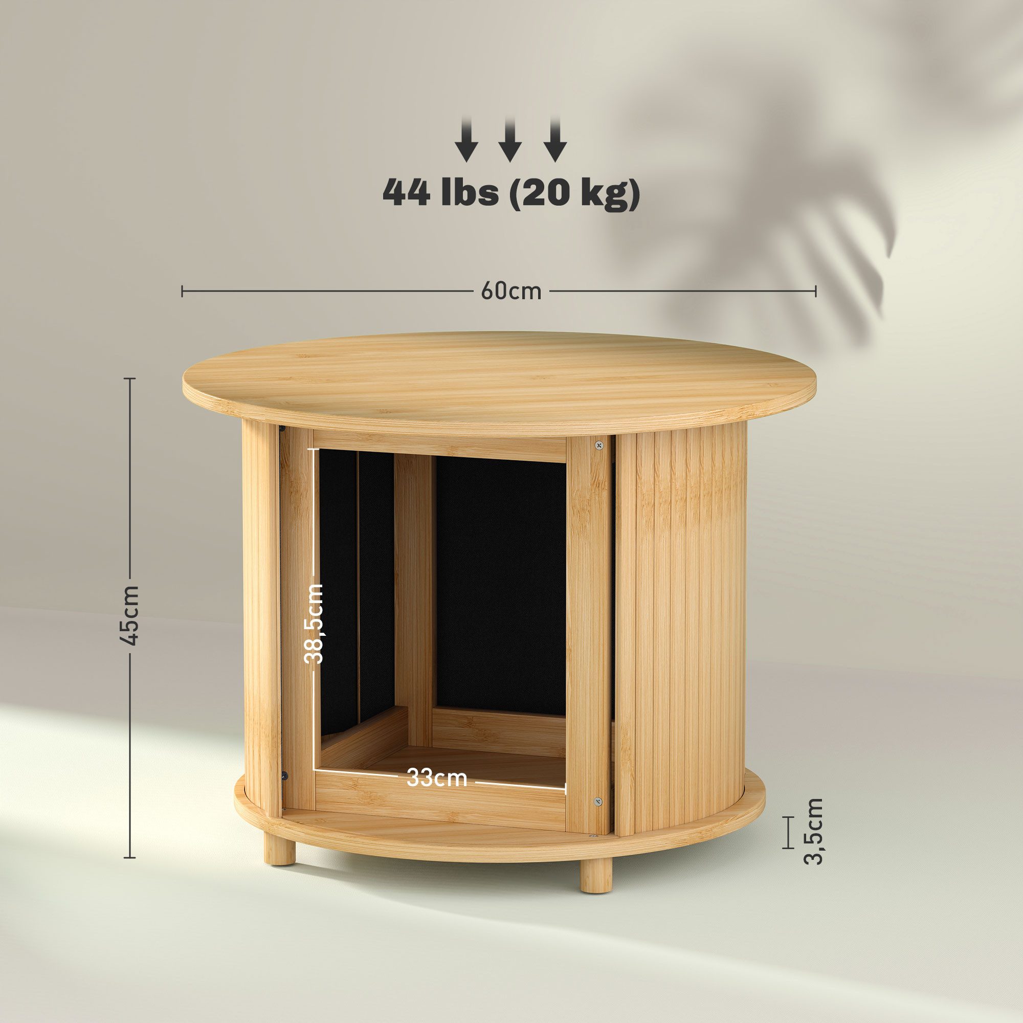 HOMCOM Couchtisch Wohnzimmertisch aus Bambus mit verstecktem Stauraum und Schiebetür (1-St), für Wohnzimmer, Natur, Ø60 x 45 cm – Bild 3 von 5