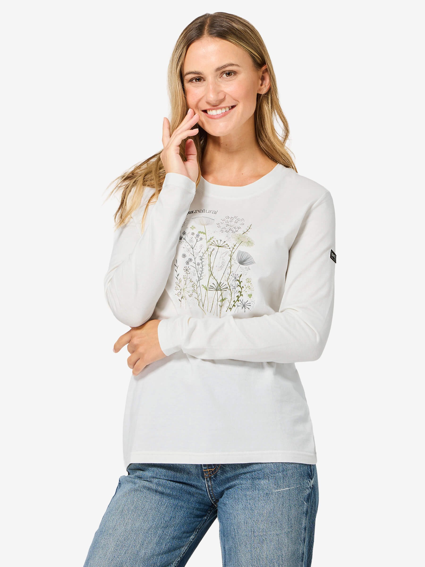 SUPER.NATURAL Langarmshirt für Damen, nachhaltig, Merino mit Blumen-Motiv, atmungsaktiv