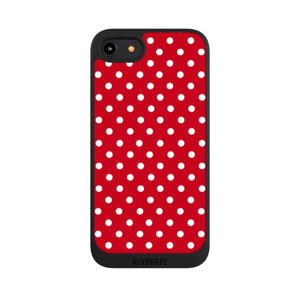 NIVOCASE Handyhülle Punkte Retro Polka Dots Polka Dots - dunkelrot und weiß, Apple iPhone 8 Handyhülle Hülle NIVOpure Case Schwarz
